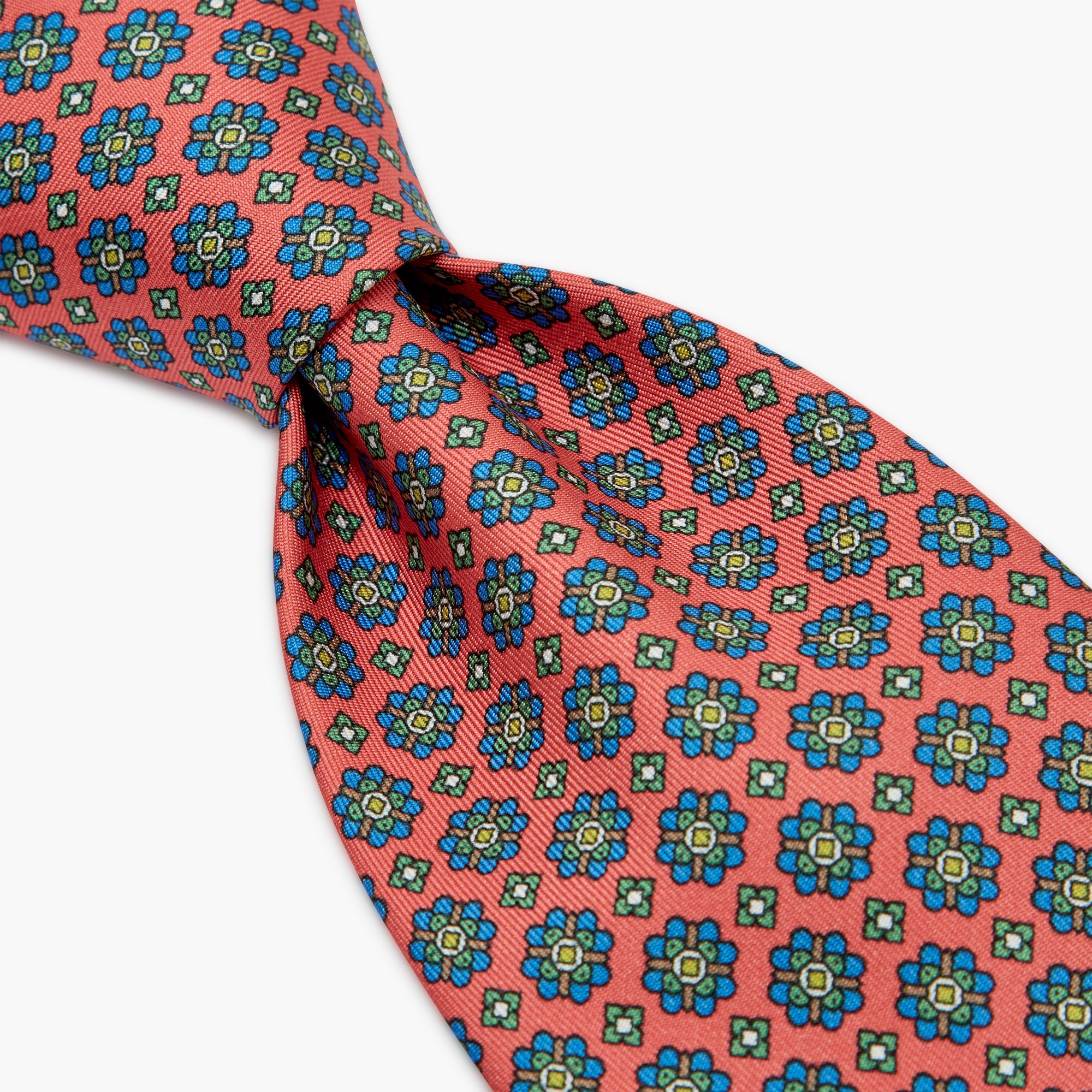3-Fold Floral Printed Italian Silk Tie - Coral Red