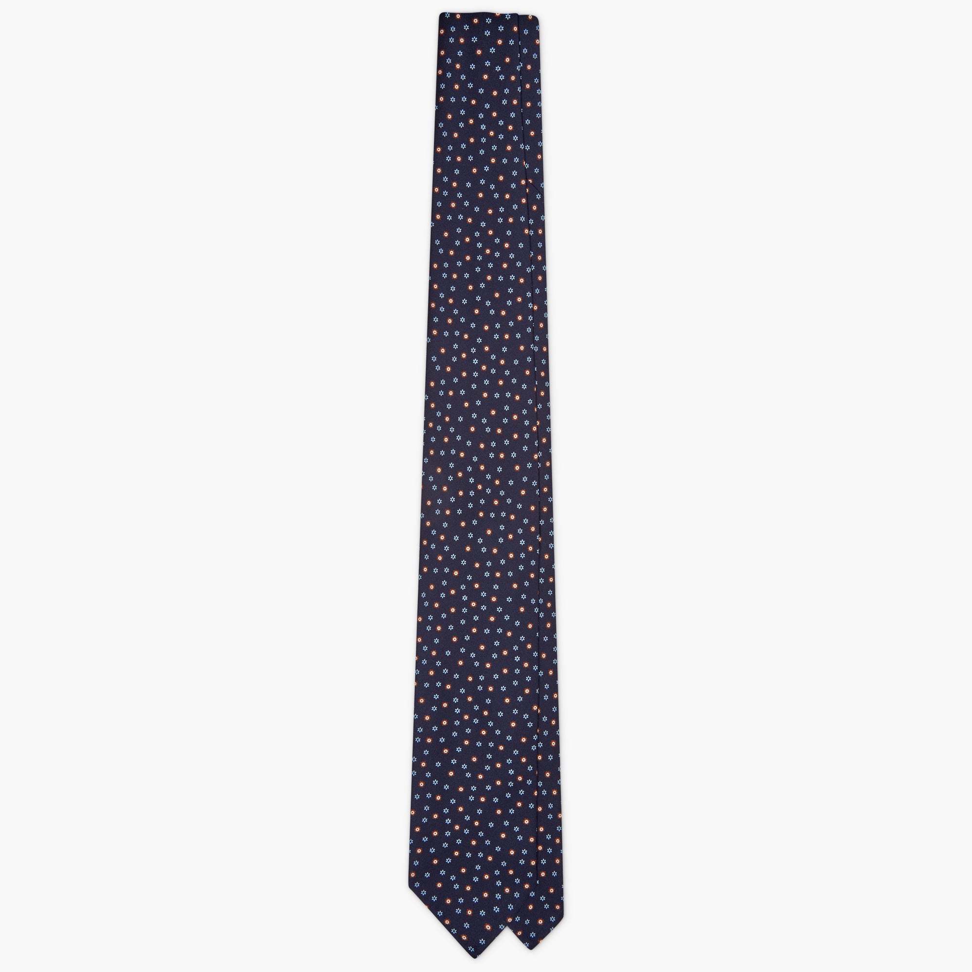 3-Fold Micro Pattern Printed English Silk Tie - Navy Blue