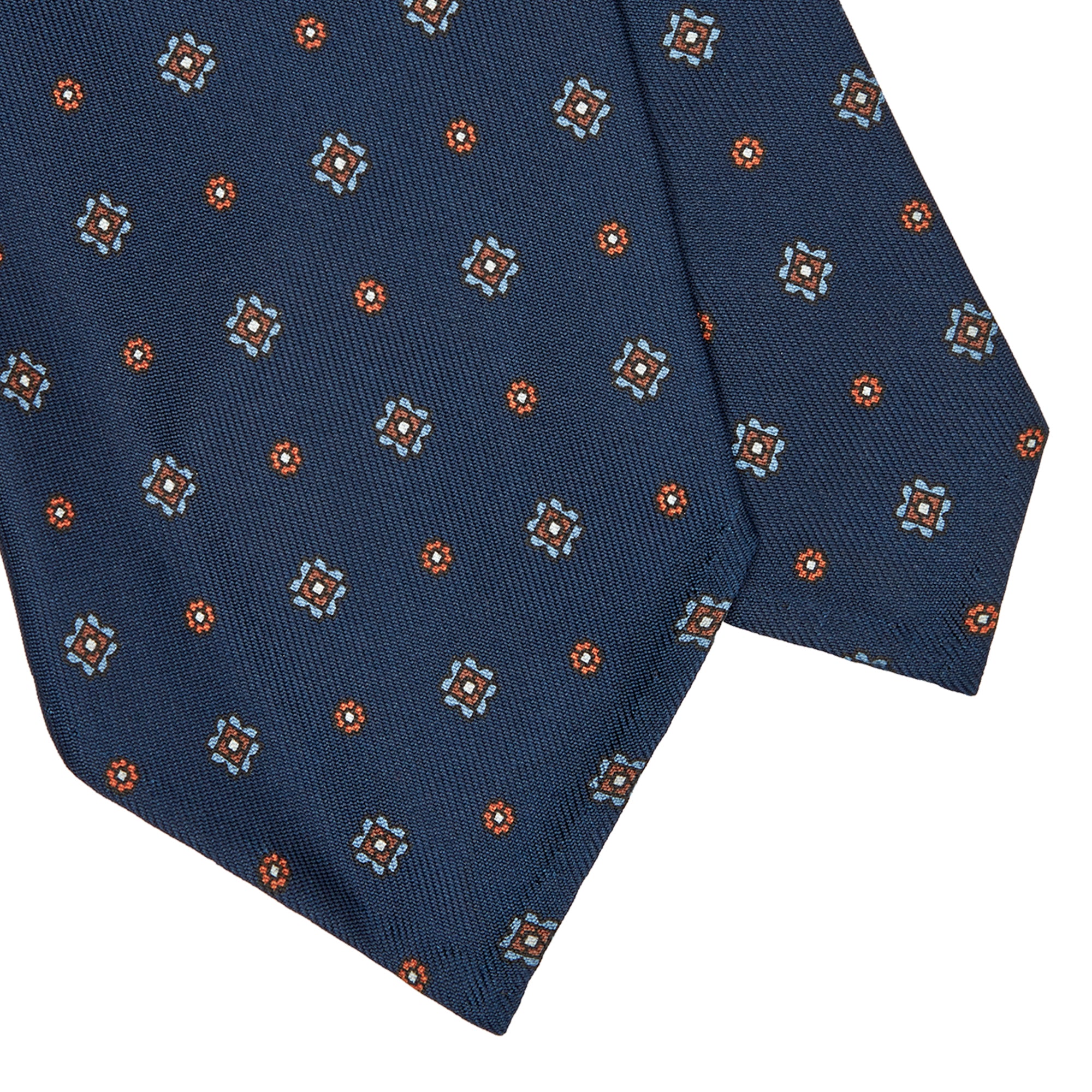 Cravatta 3 Pieghe In Seta Inglese Stampata Microdisegno - Blu Notte