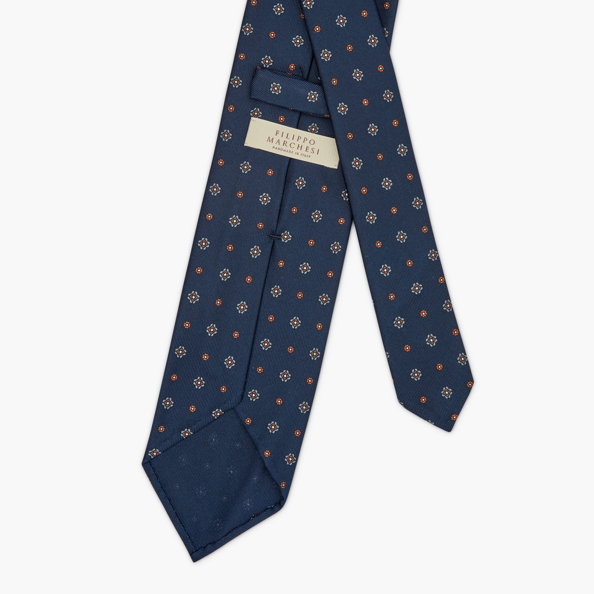 Cravatta 3 Pieghe In Seta Inglese Stampata Microdisegno - Blu Notte