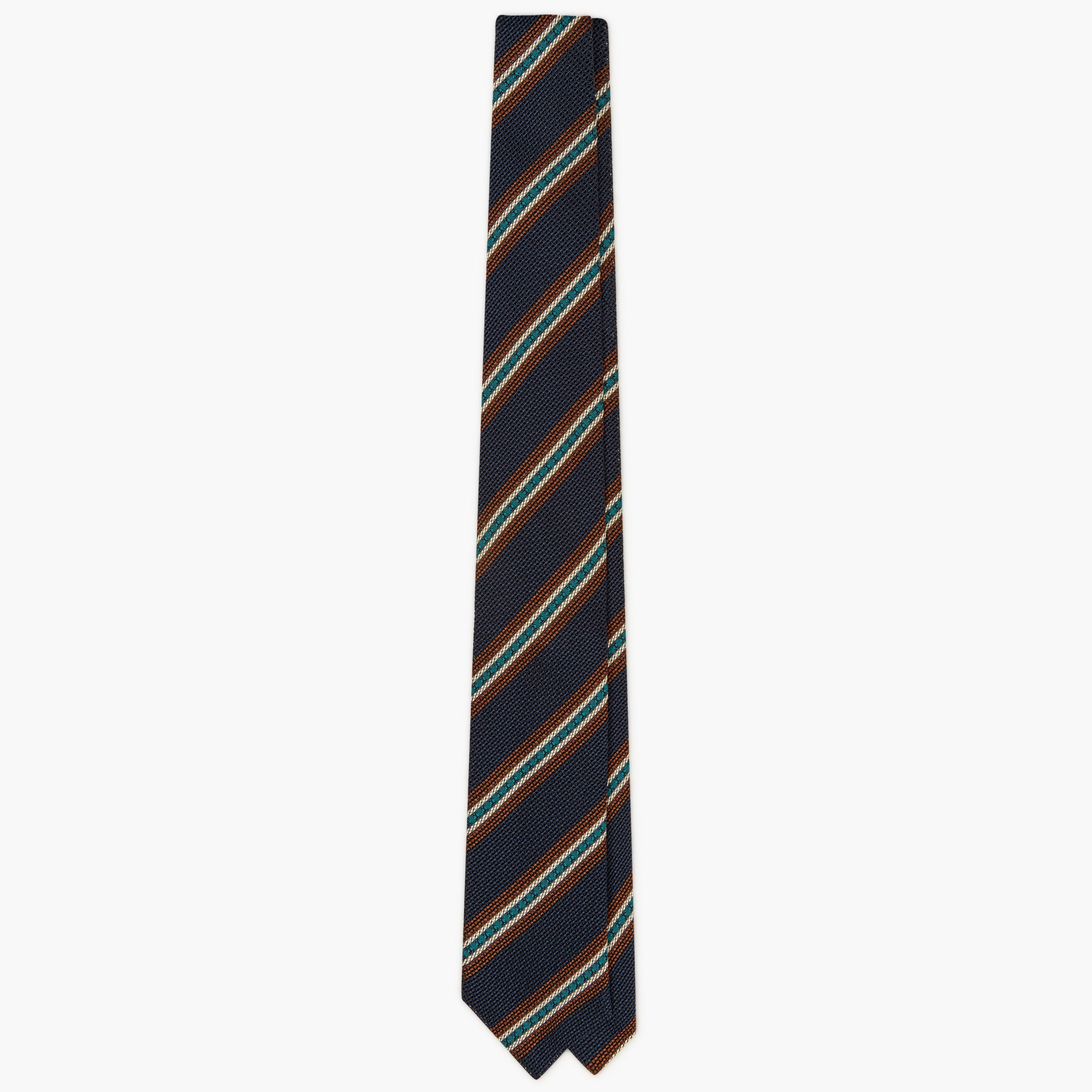 Cravatta 3 Pieghe In Seta Grenadine A Righe - Blu Marrone
