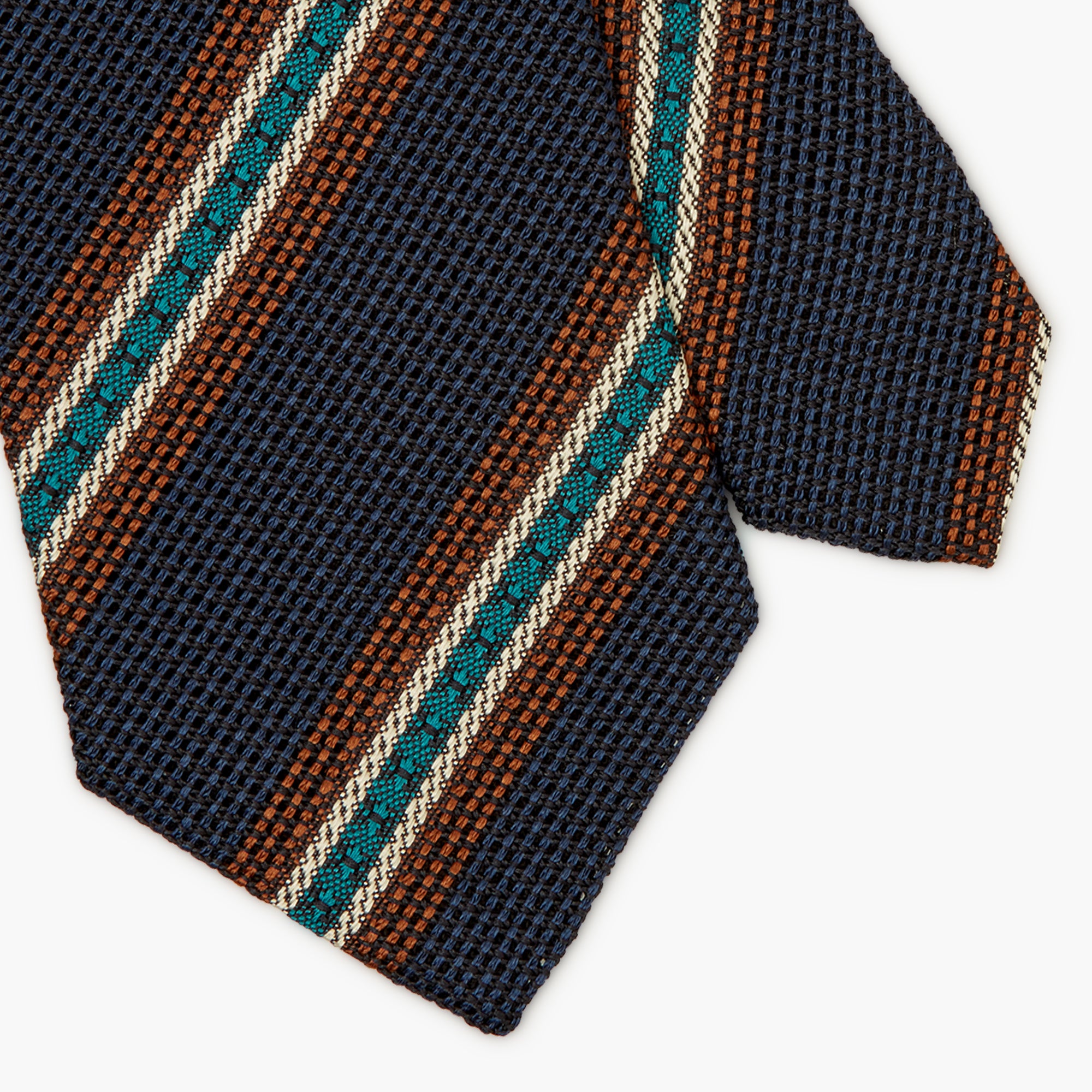 3-Fold Multi Stripe Grenadine Silk Tie - Blue Brown