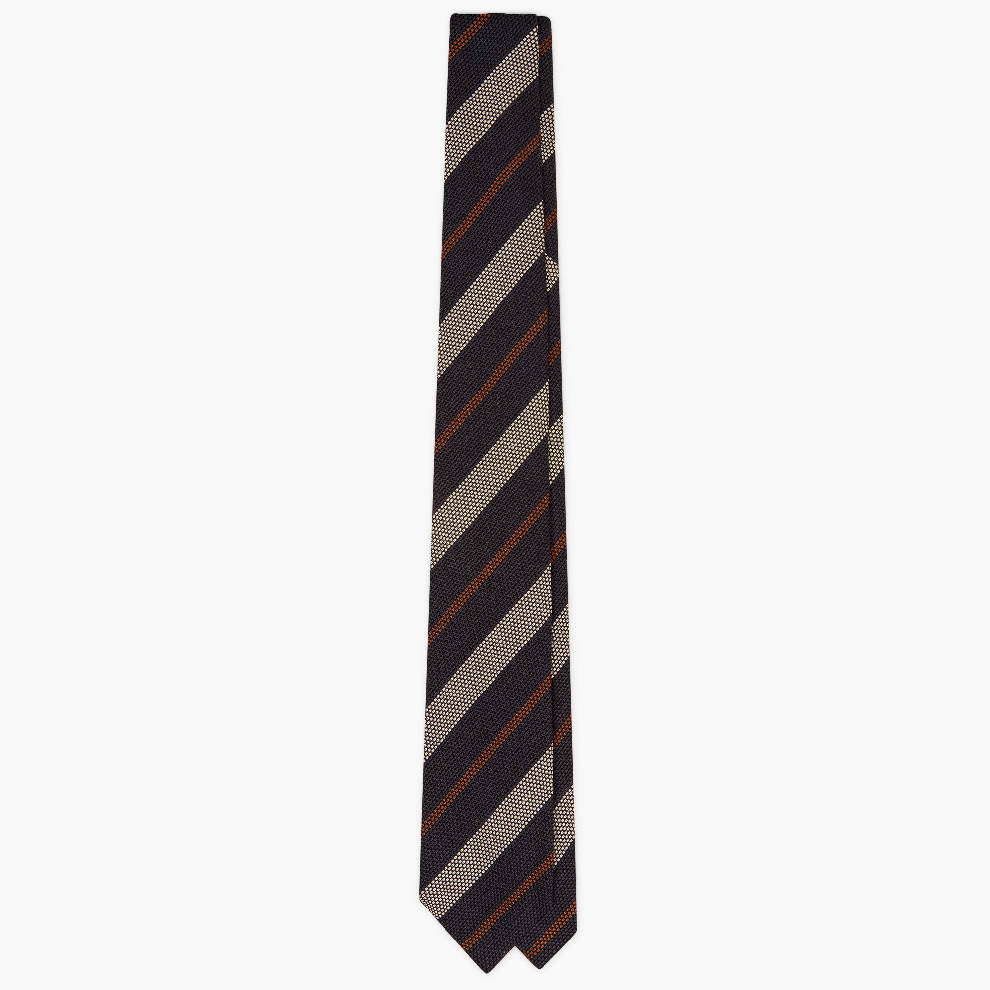 Cravatta 3 Pieghe In Seta Grenadine A Righe - Blu Crema