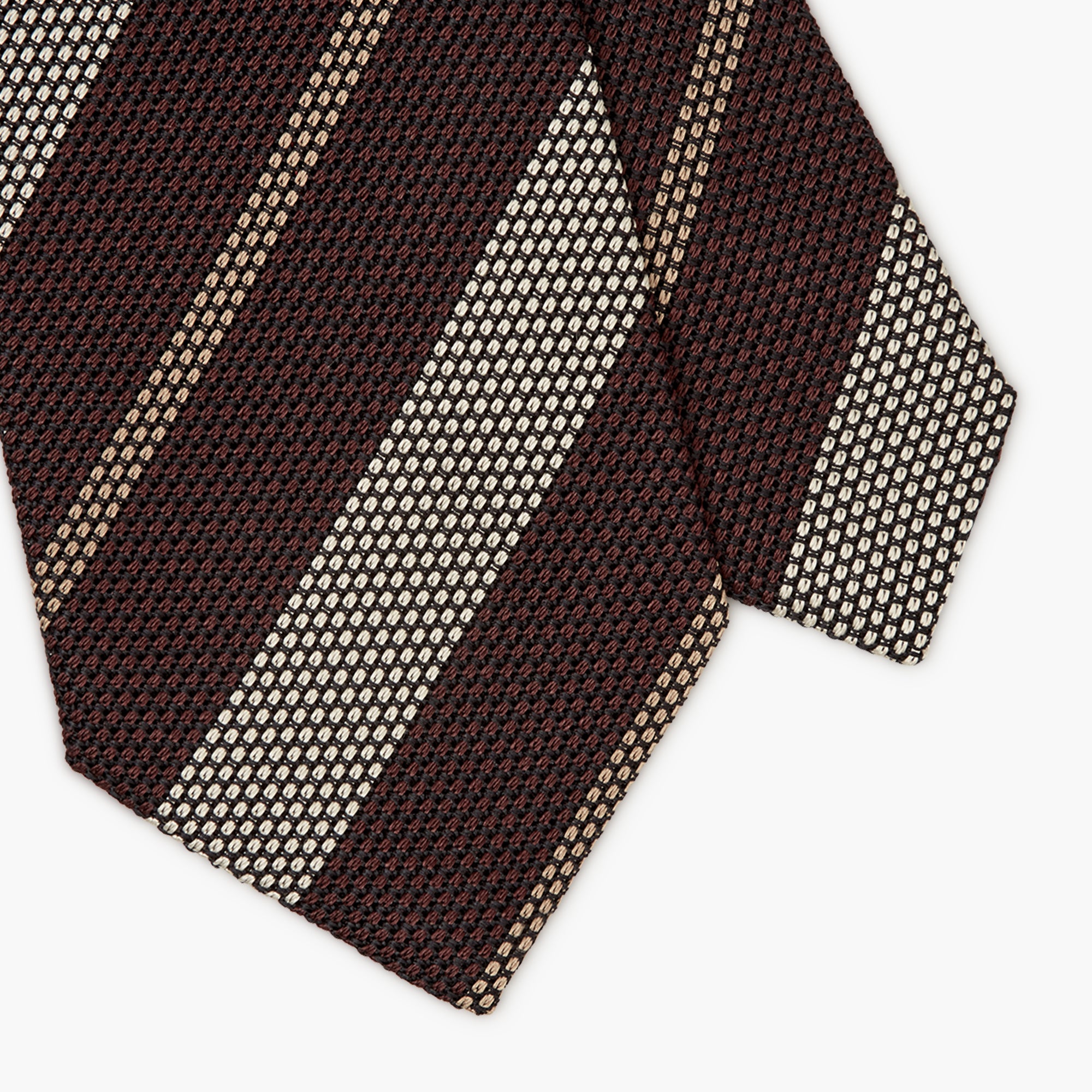 3-Fold Multi Stripe Grenadine Silk Tie - Burgundy Red Cream
