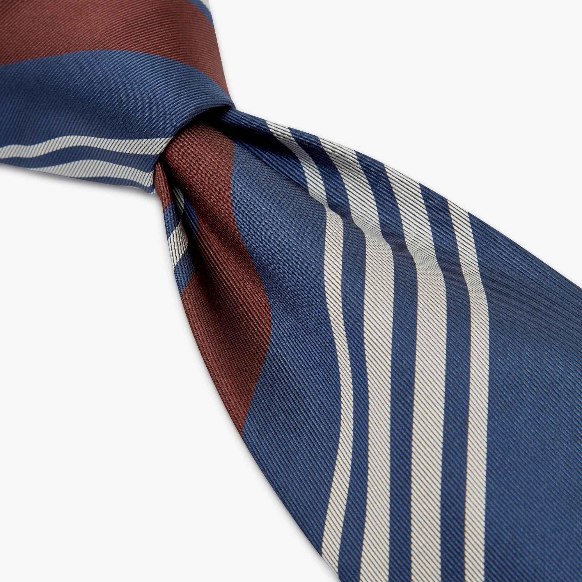Cravatta 3 Pieghe In Seta Jacquard A Righe - Blu Marrone