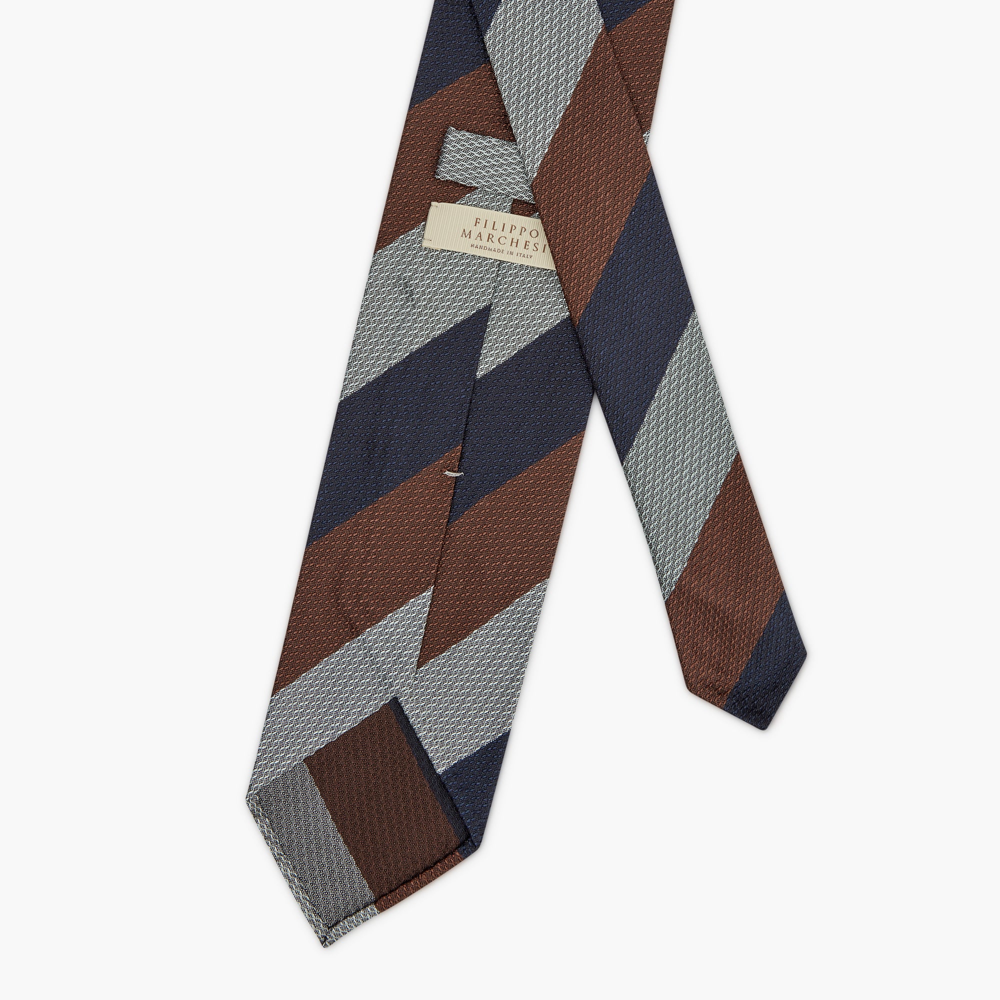 3-Fold Multi Stripe Jacquard Silk Tie - Blue Brown Grey