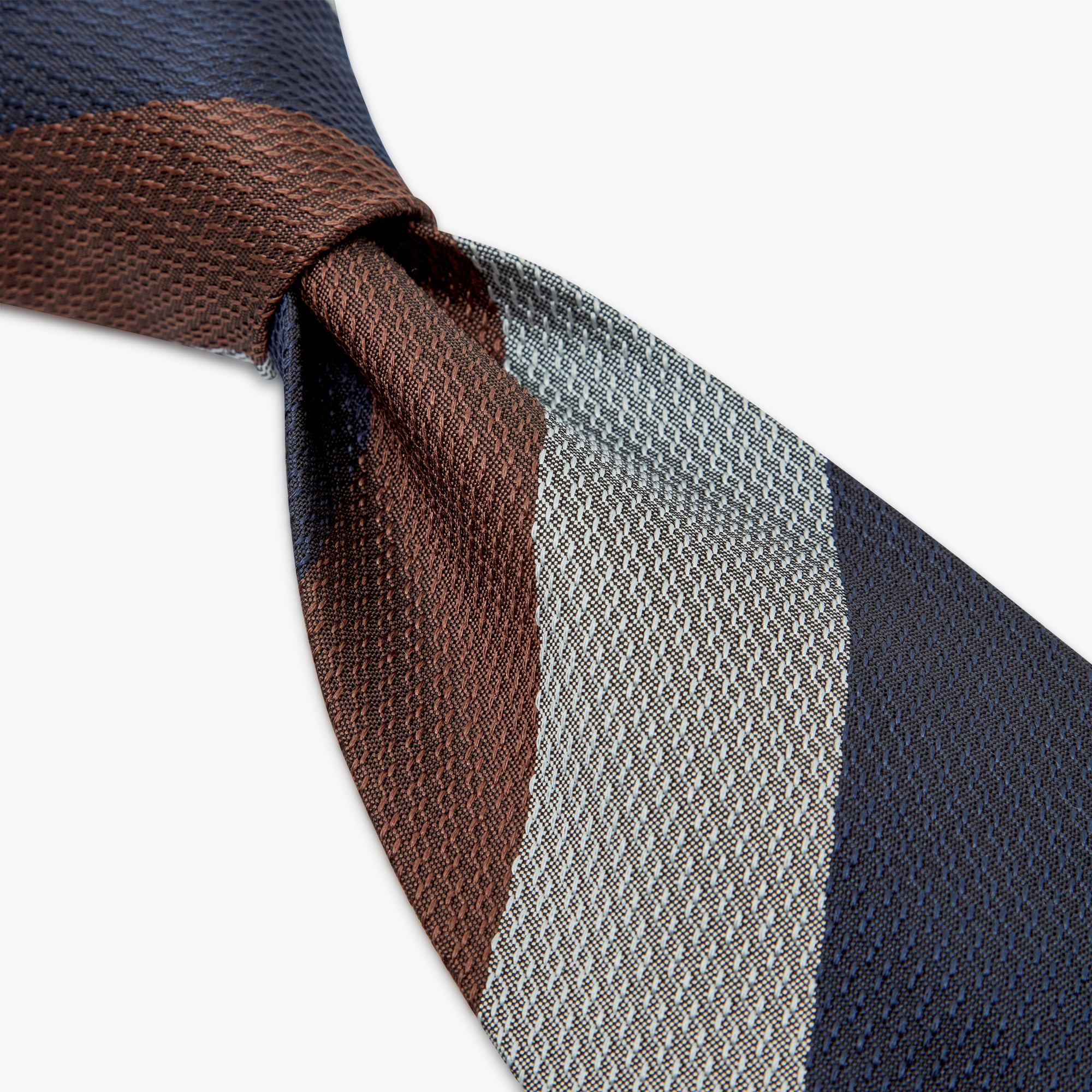 3-Fold Multi Stripe Jacquard Silk Tie - Blue Brown Grey