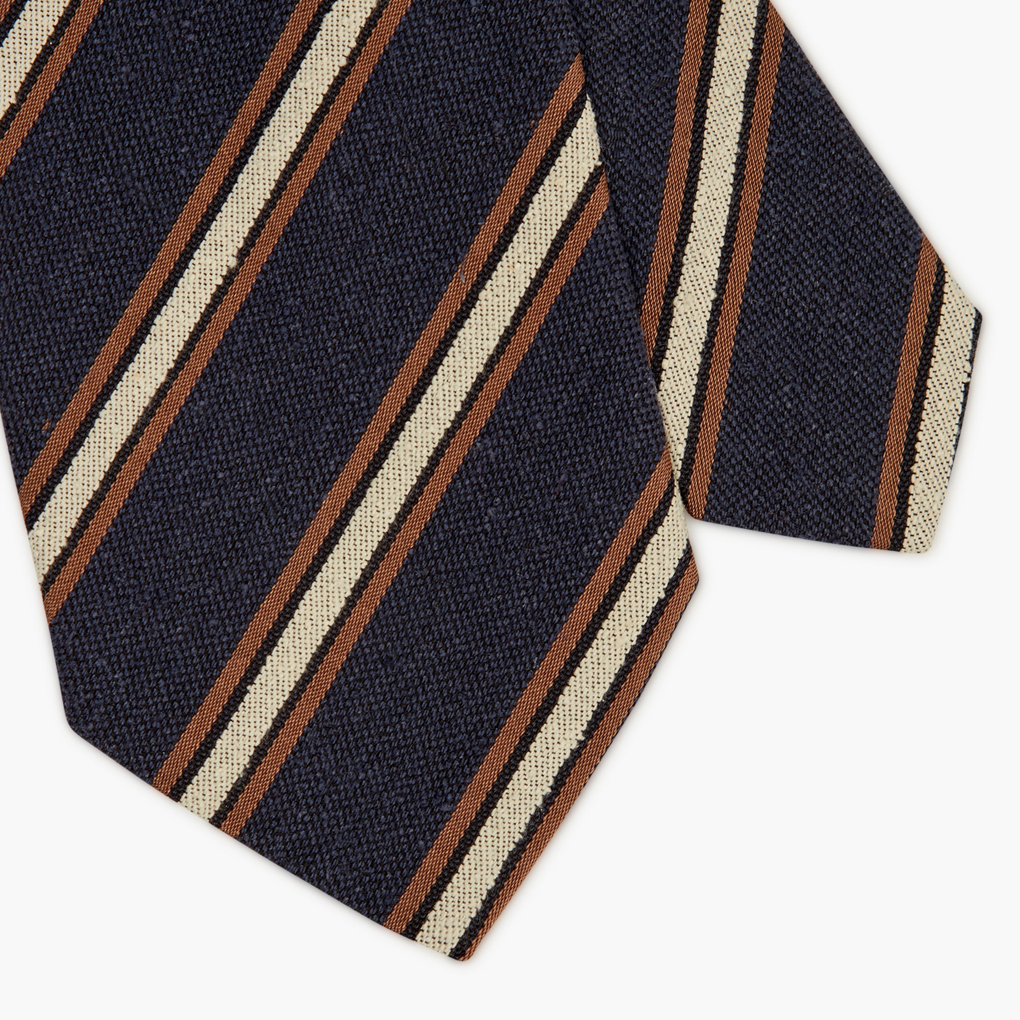 Cravatta 3 Pieghe In Seta Jacquard A Righe - Blu Crema