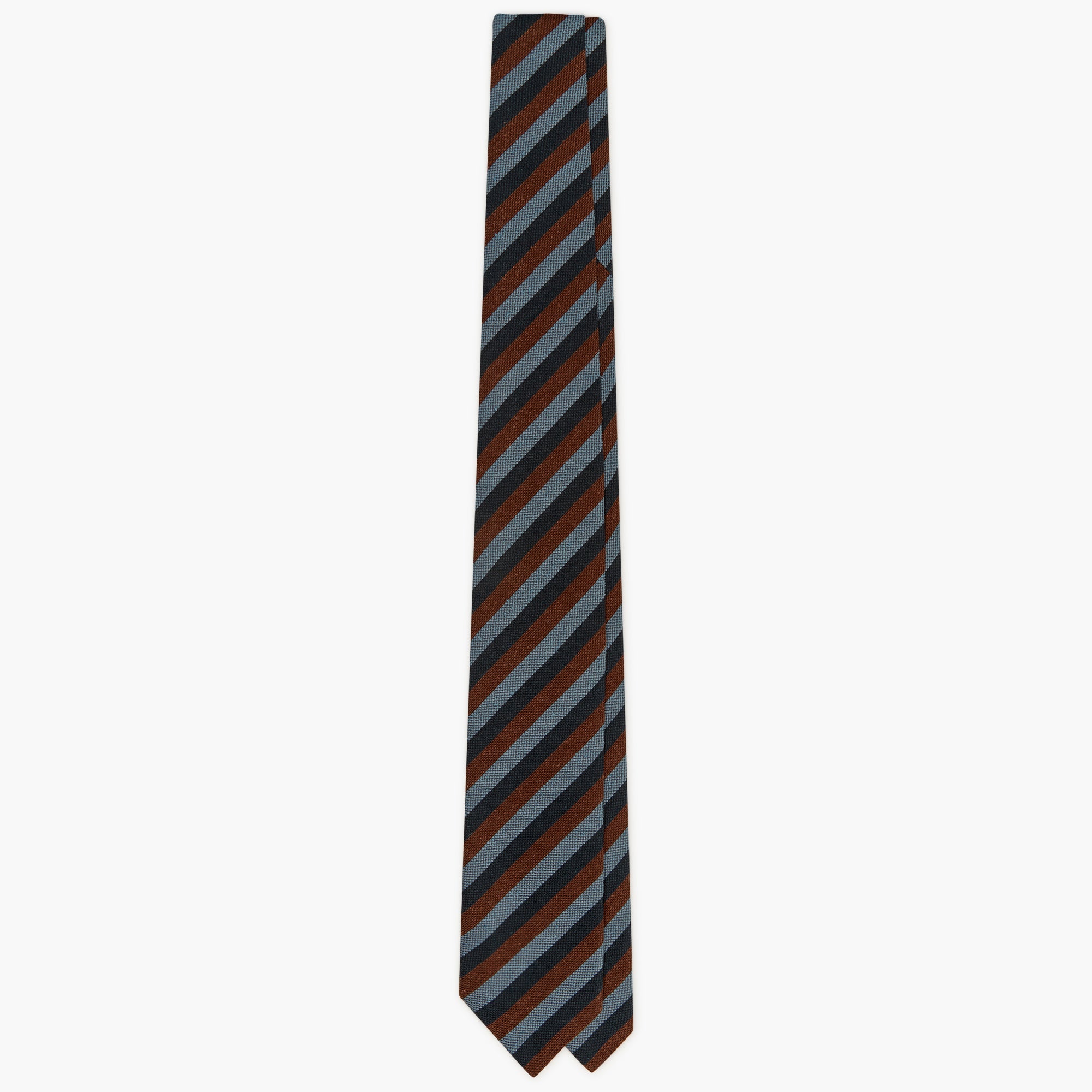Cravatta 3 Pieghe In Seta Jacquard A Righe - Blu Azzurro Marrone