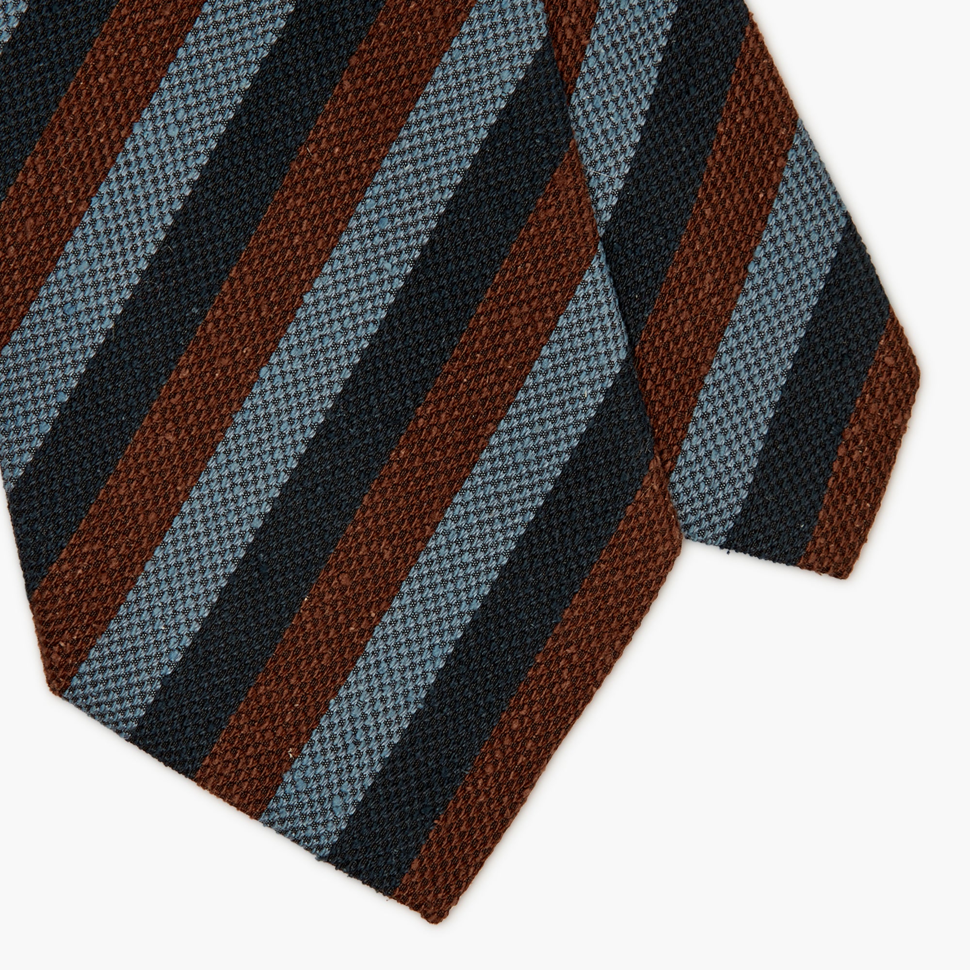 3-Fold Multi Stripe Jacquard Silk Tie - Blue Light Blue Brown