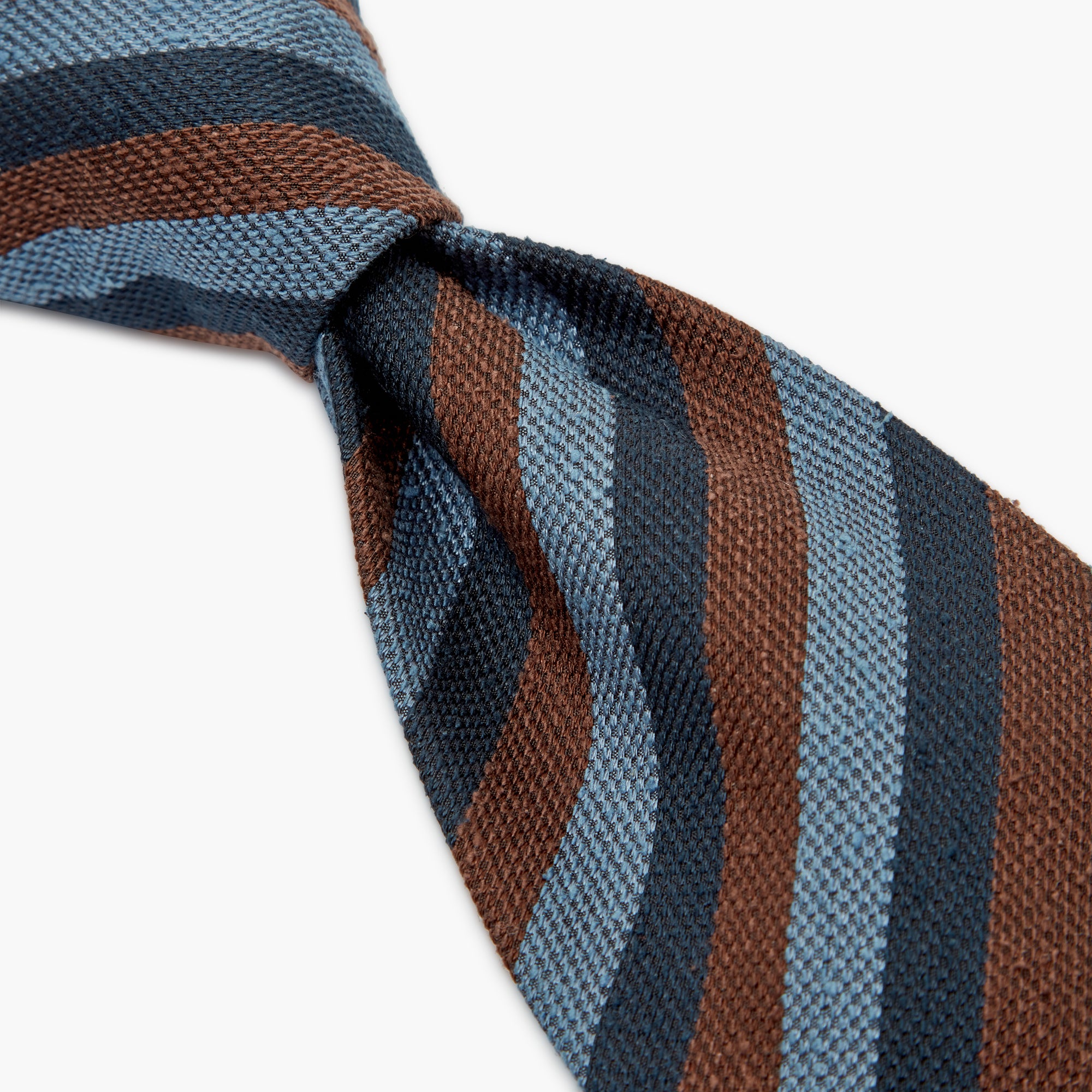 Cravatta 3 Pieghe In Seta Jacquard A Righe - Blu Azzurro Marrone