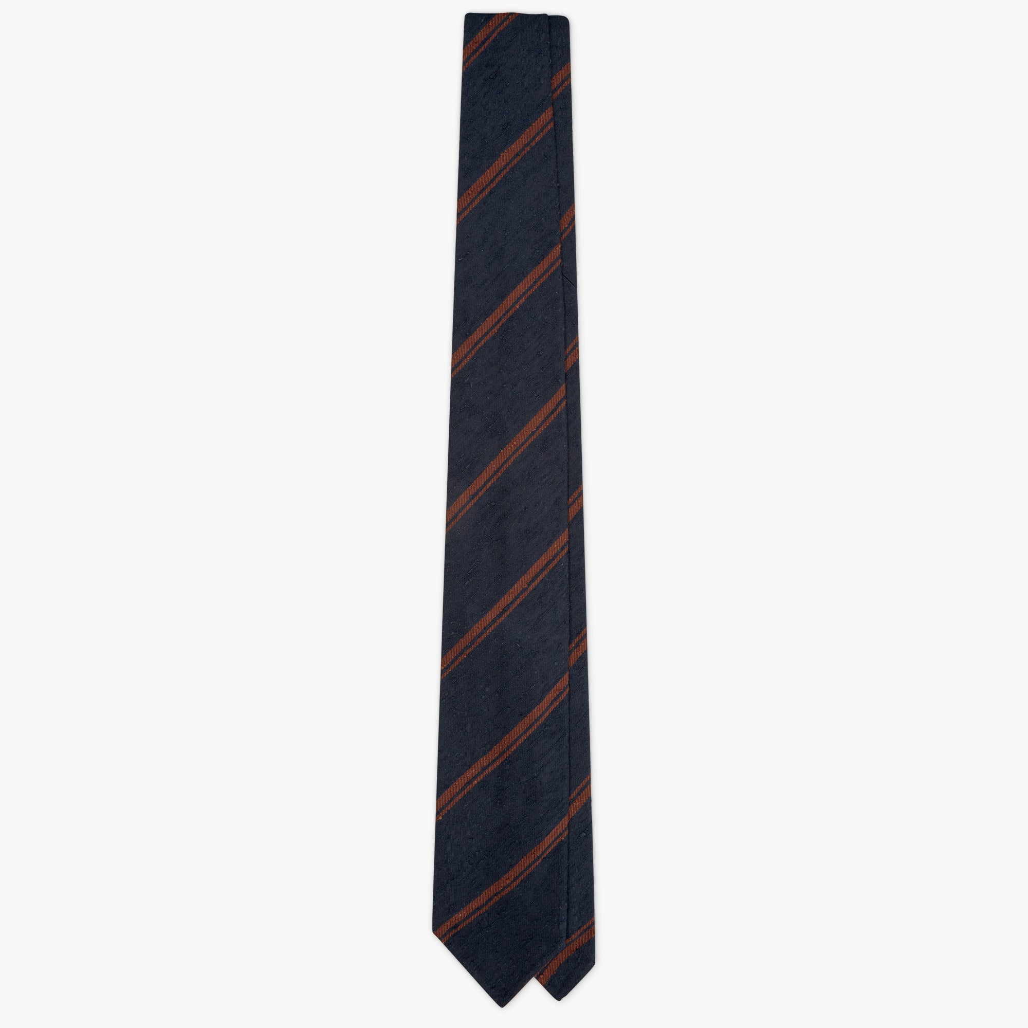 3-Fold Stripe Shantung Silk Tie - Blue Brown