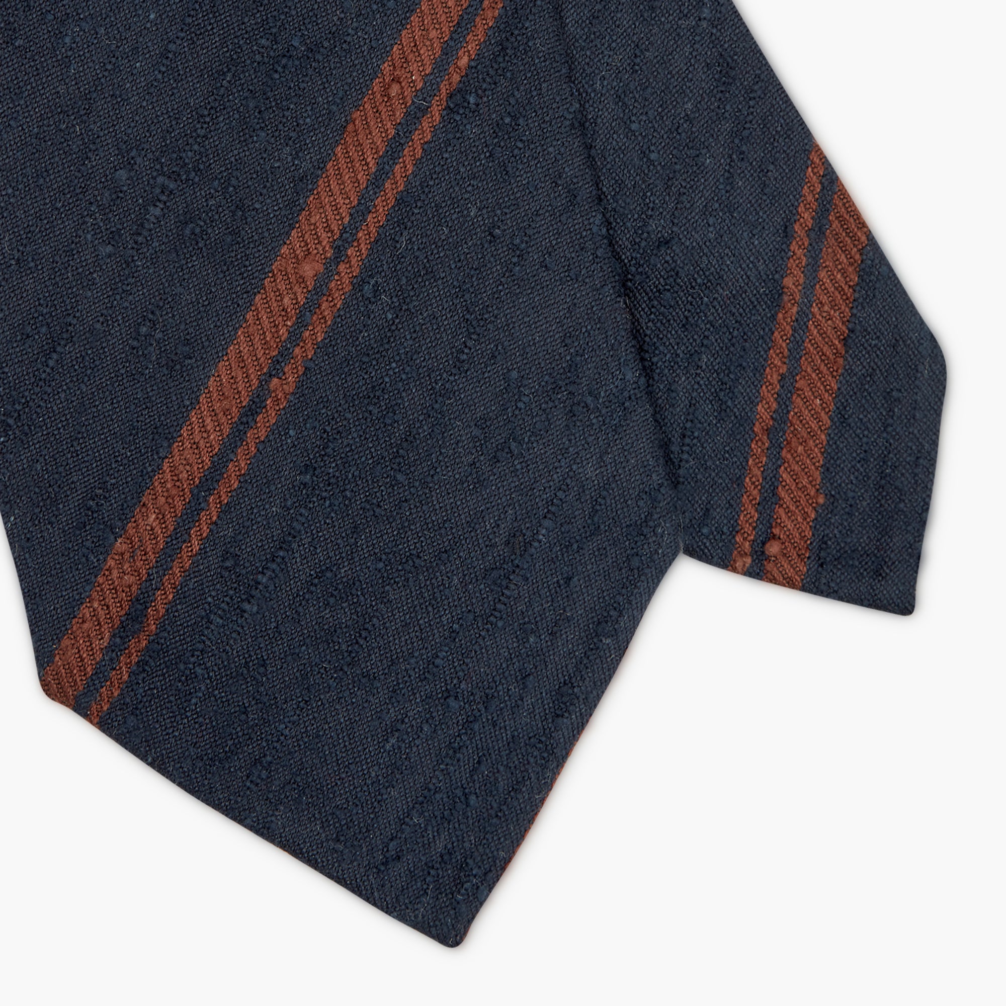 Cravatta 3 Pieghe In Seta Shantung A Righe - Blu Marrone