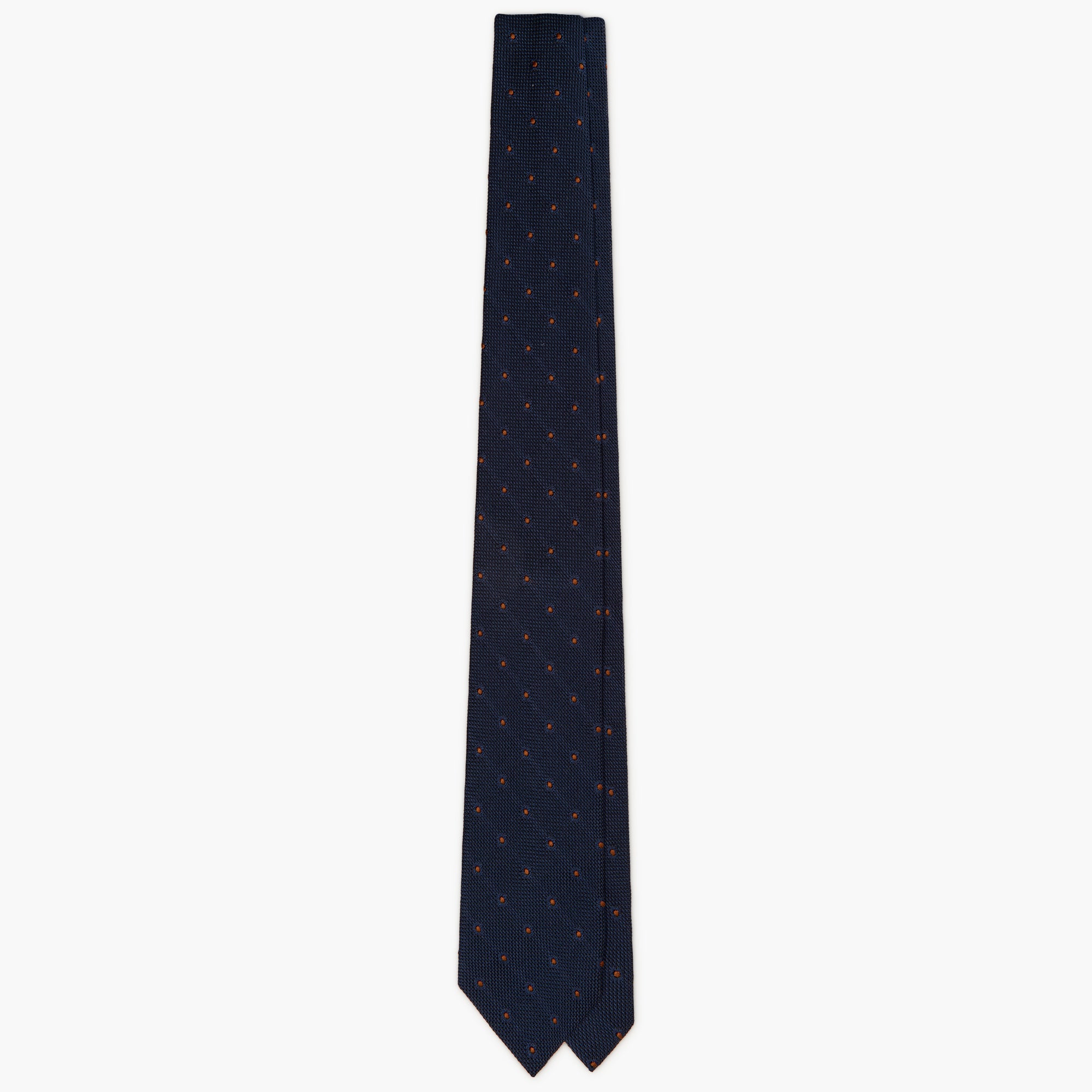 Cravatta 3 Pieghe In Seta Grenadine A Pois - Blu Marrone