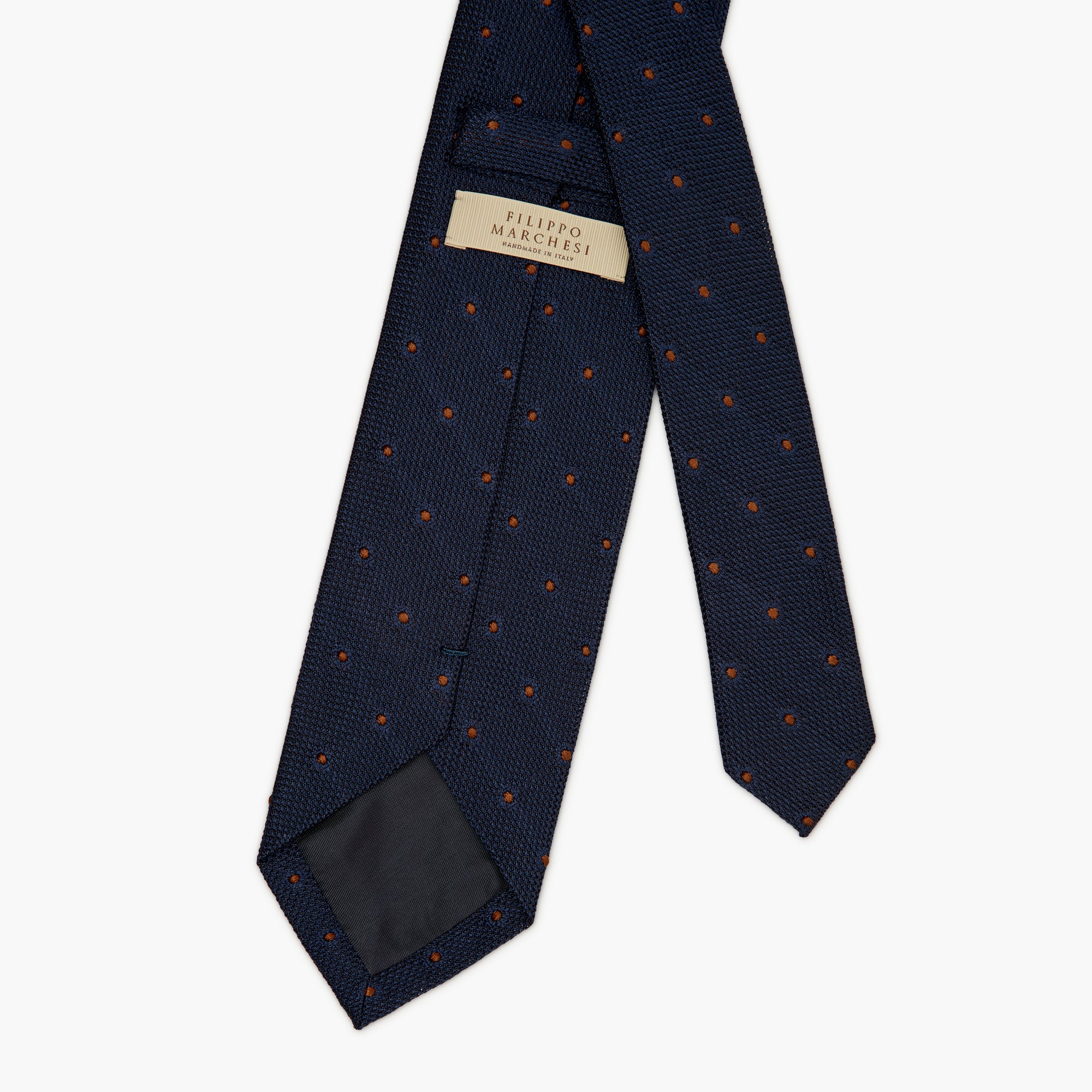 Cravatta 3 Pieghe In Seta Grenadine A Pois - Blu Marrone