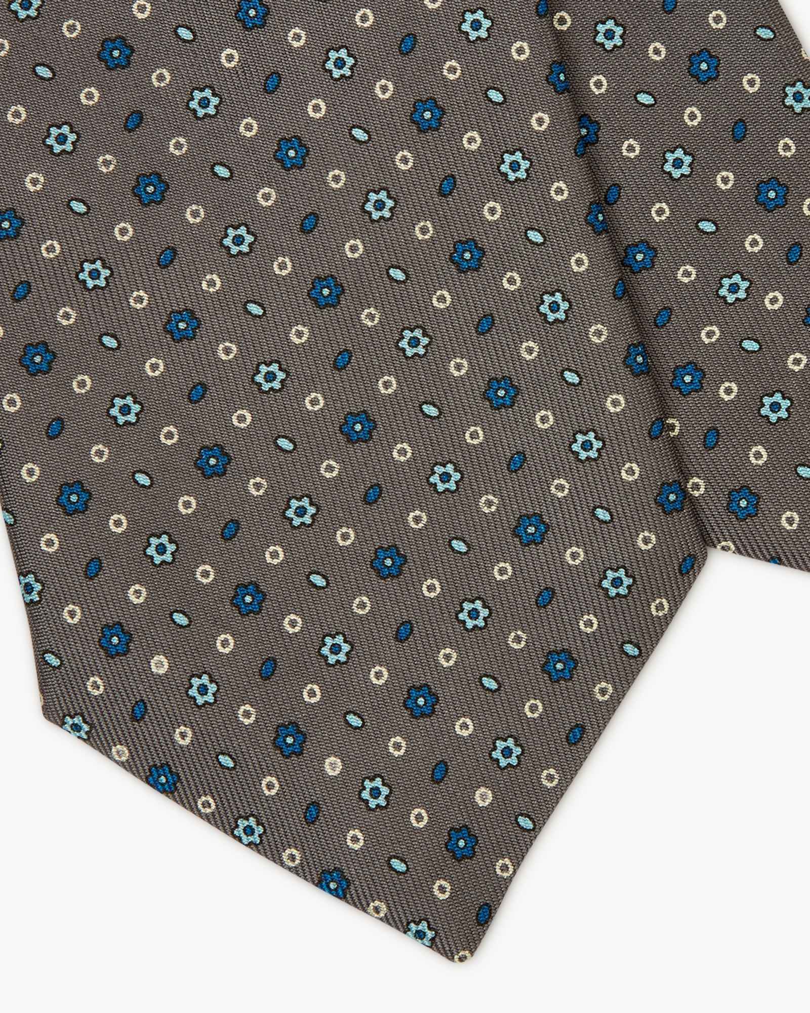 3-Fold Floral Printed English Silk Tie - Grey