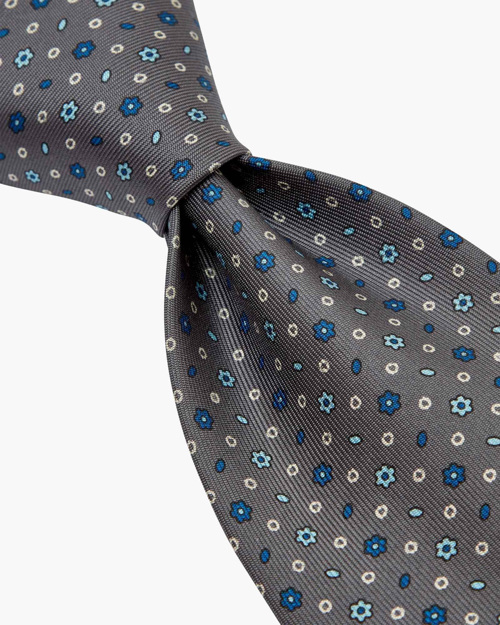 3-Fold Floral Printed English Silk Tie - Grey