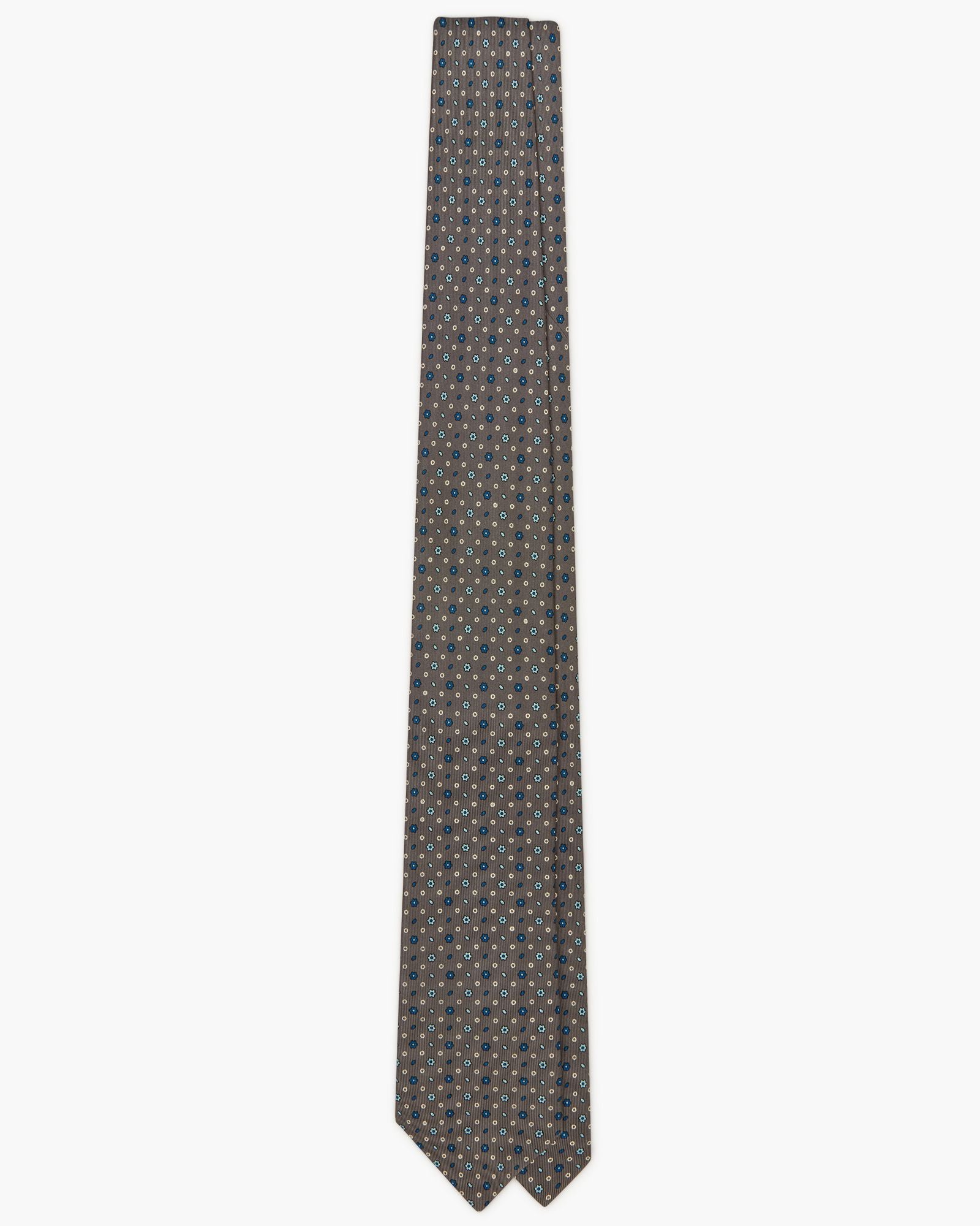 3-Fold Floral Printed English Silk Tie - Grey