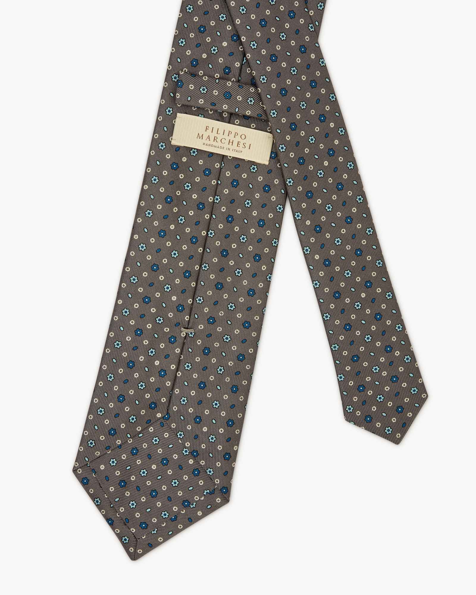 3-Fold Floral Printed English Silk Tie - Grey