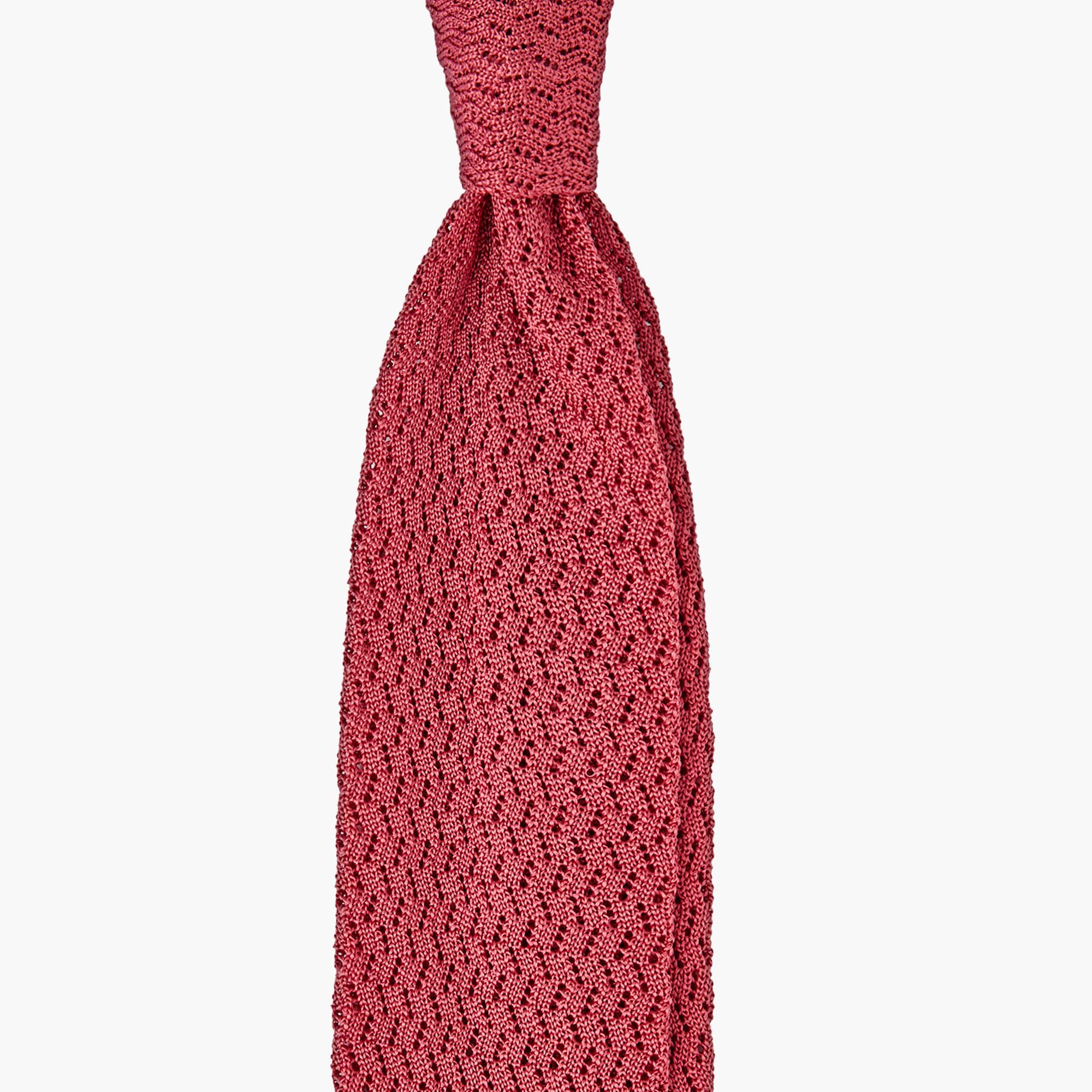 Knitted Solid ZigZag Tie - Coral