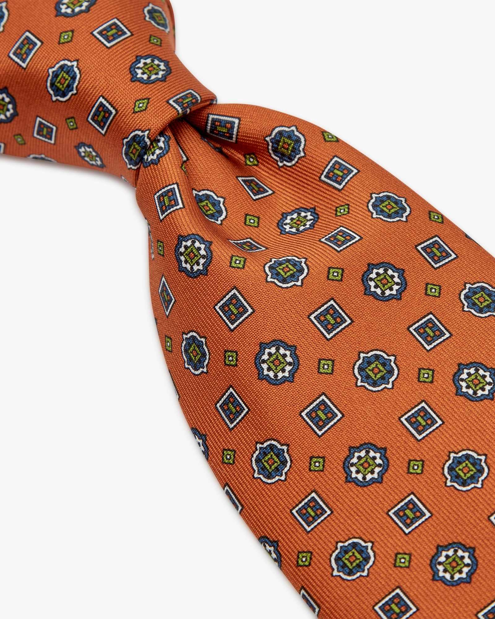 7-Fold Medallion Printed English Silk Tie - Orange