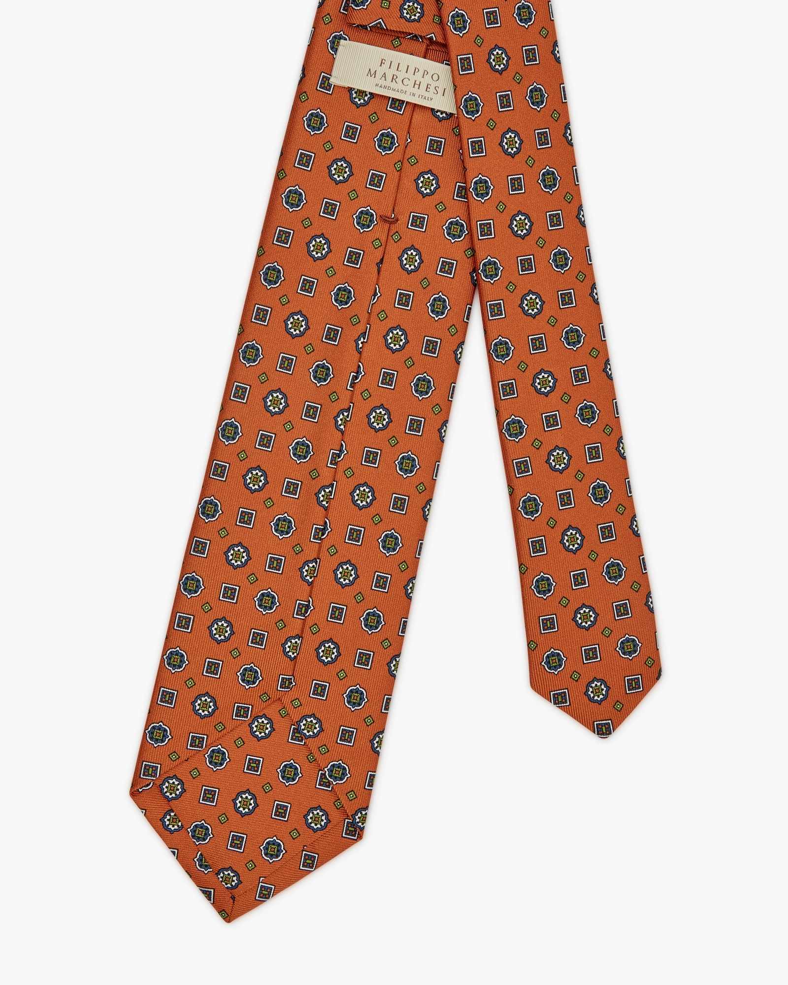 7-Fold Medallion Printed English Silk Tie - Orange