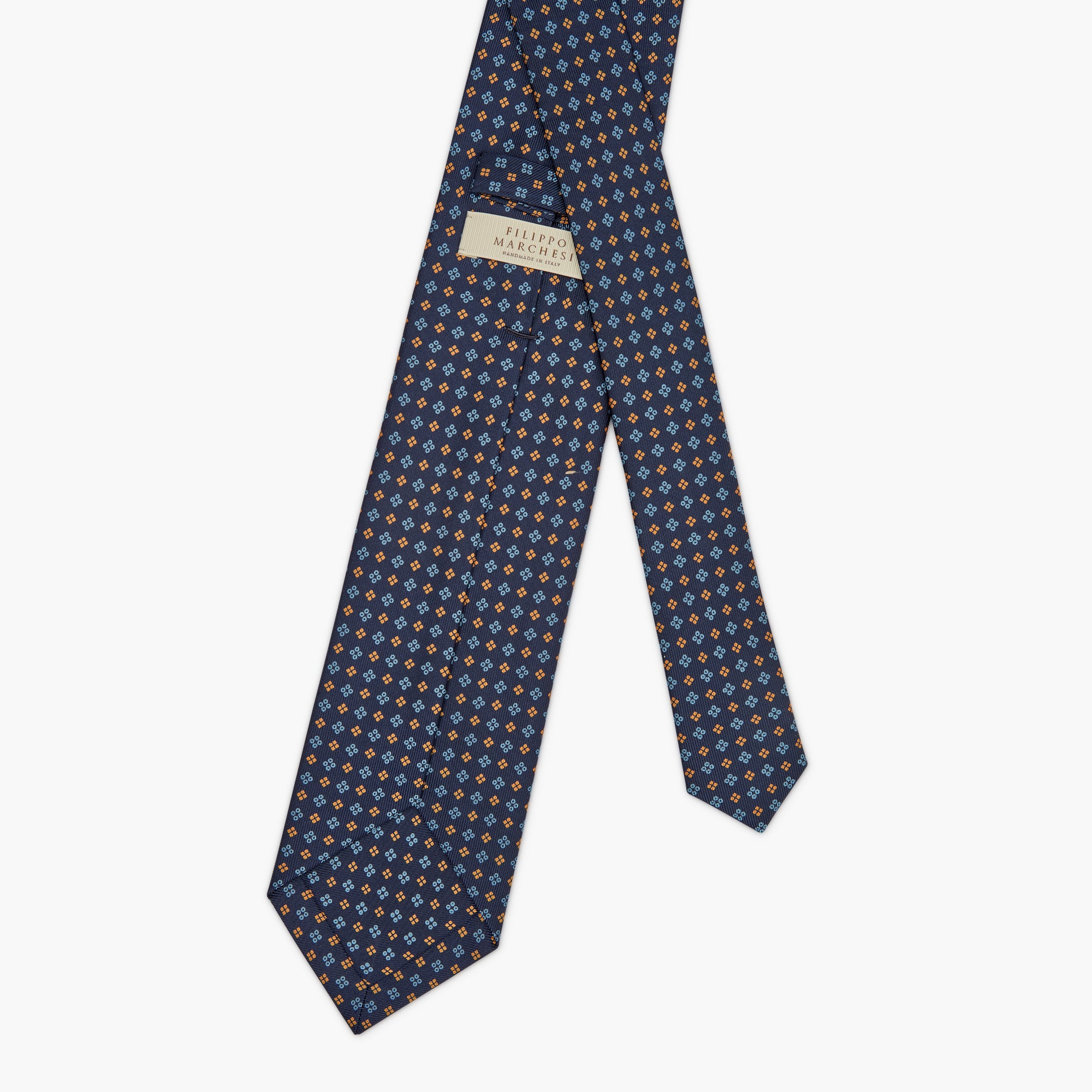 Cravatta 7 Pieghe In Seta Inglese Stampata Con Diamanti - Blu Senape