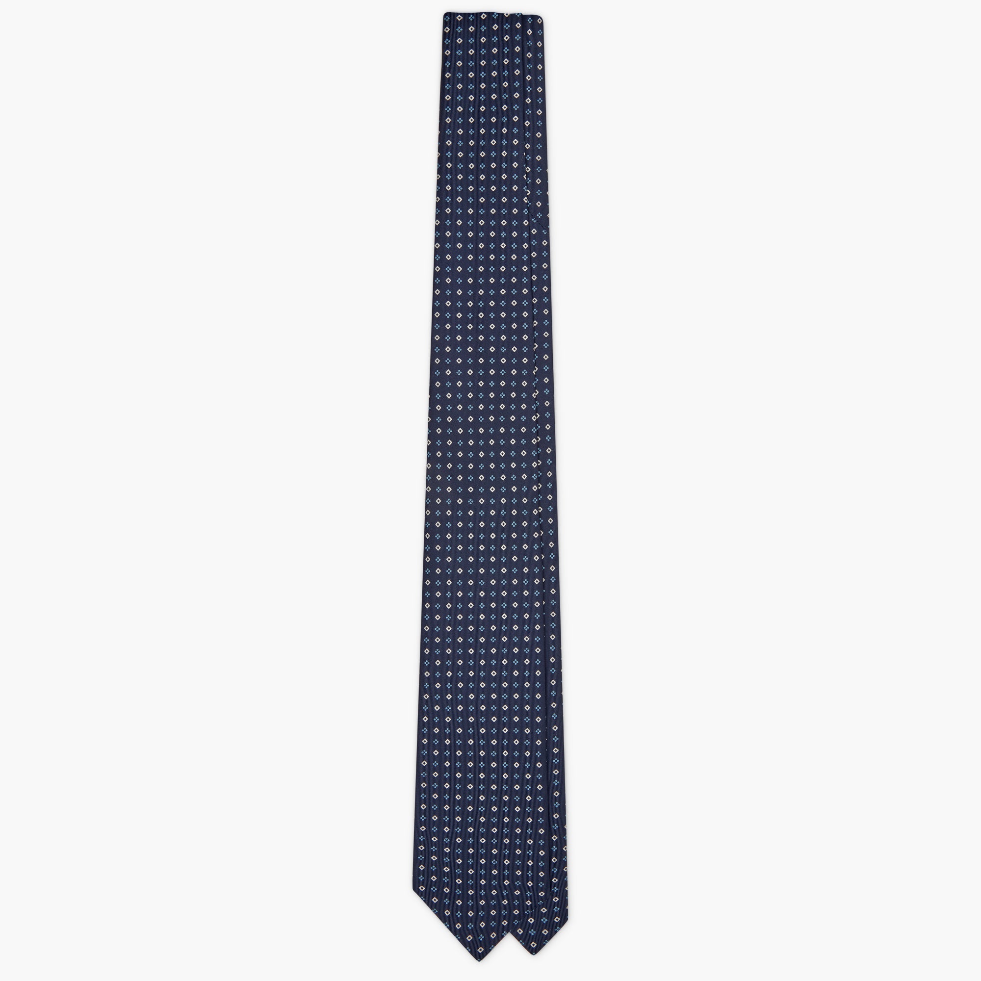 Cravatta 7 Pieghe In Seta Inglese Stampata Con Diamanti - Blu Bianco