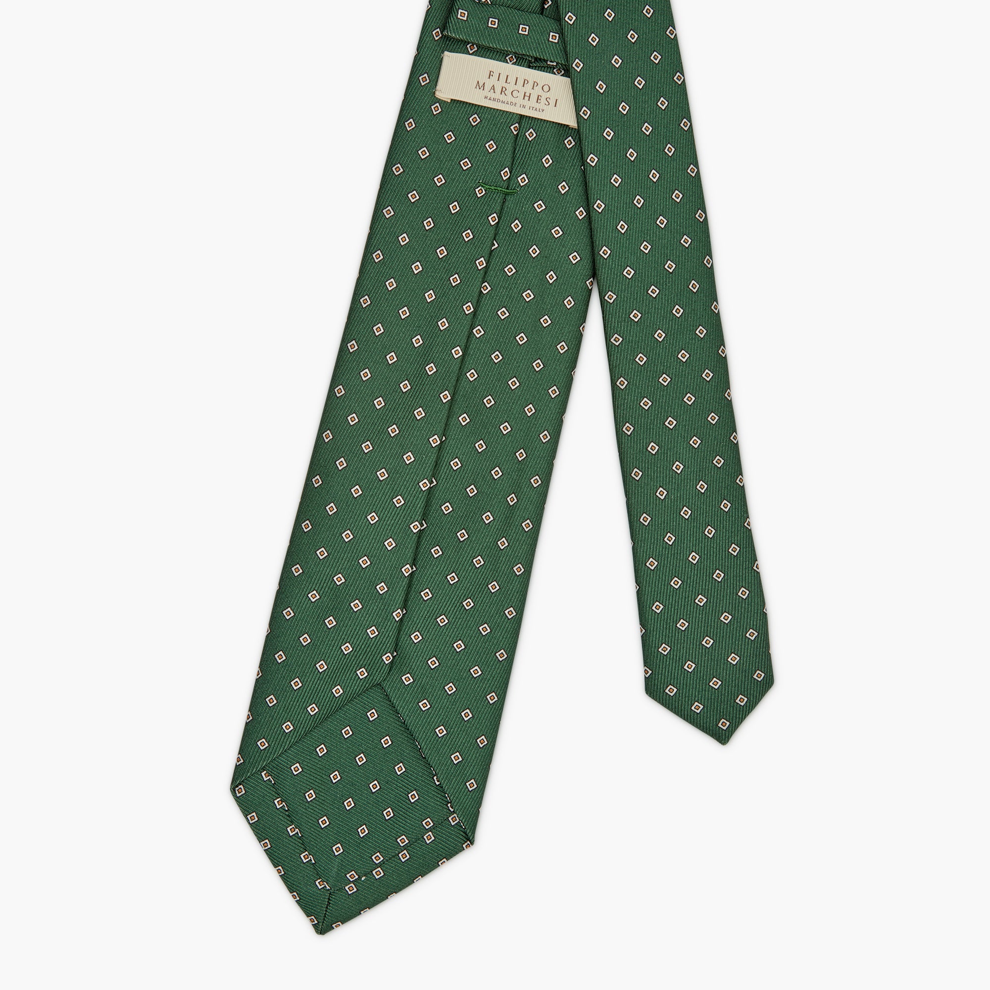 Cravatta 7 Pieghe In Seta Inglese Stampata Con Diamanti - Verde