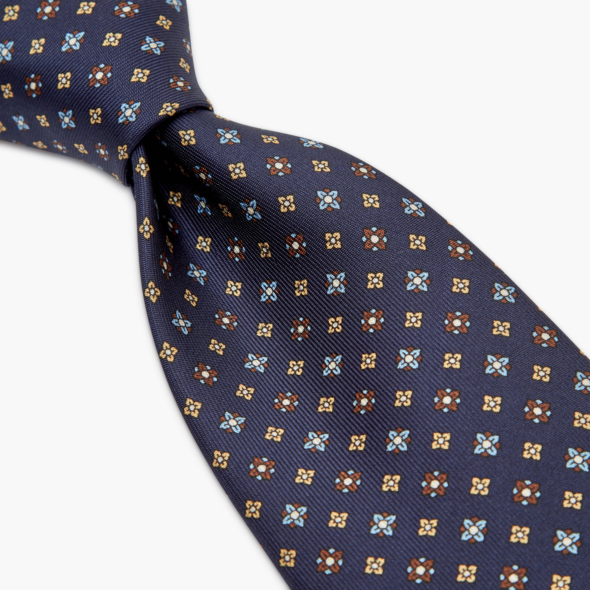 7-Fold Floral Printed English Silk Tie - Blue Yellow
