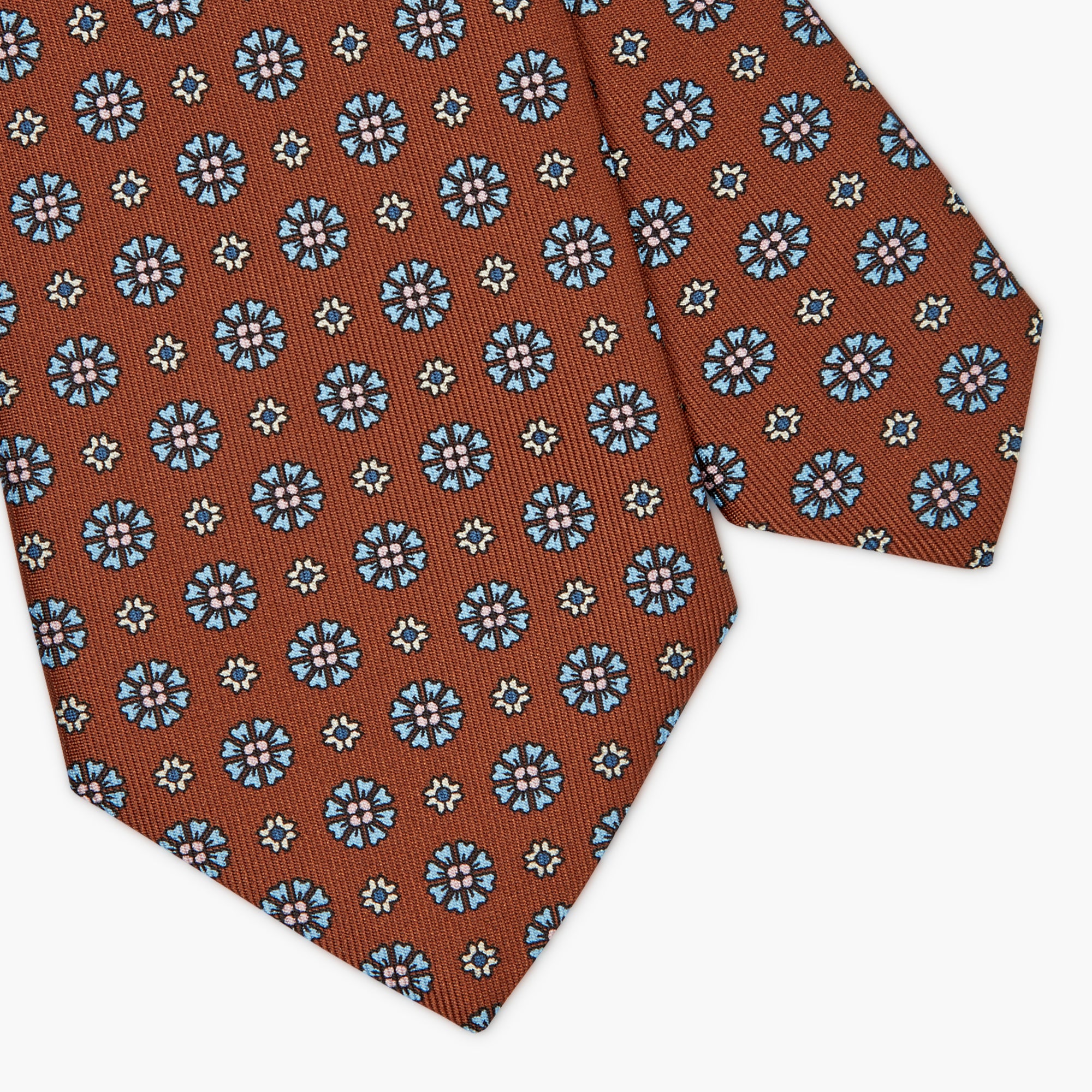7-Fold Floral Printed English Silk Tie - Brown