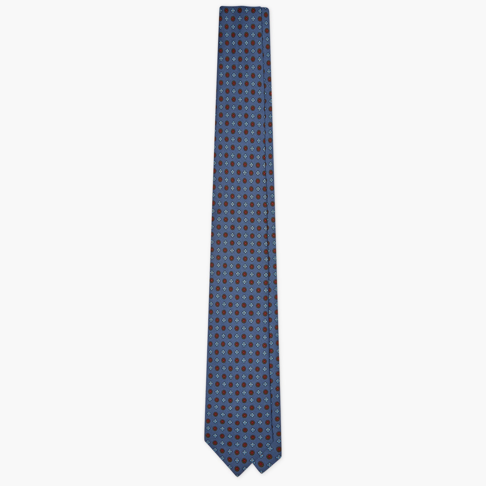 Cravatta 7 Pieghe In Seta Inglese Stampata Floreale - Blu Cobalto