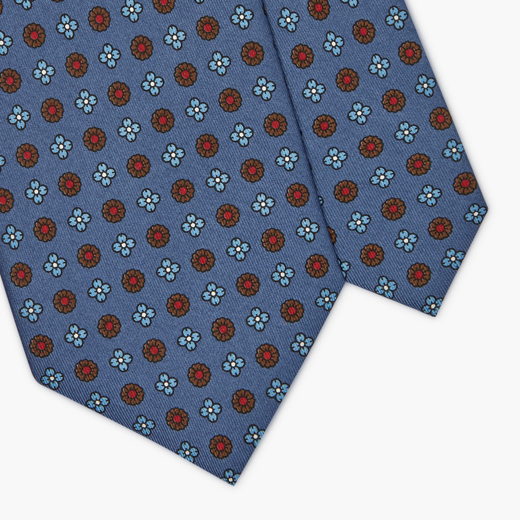 7-Fold Floral Printed English Silk Tie - Cobalt Blue