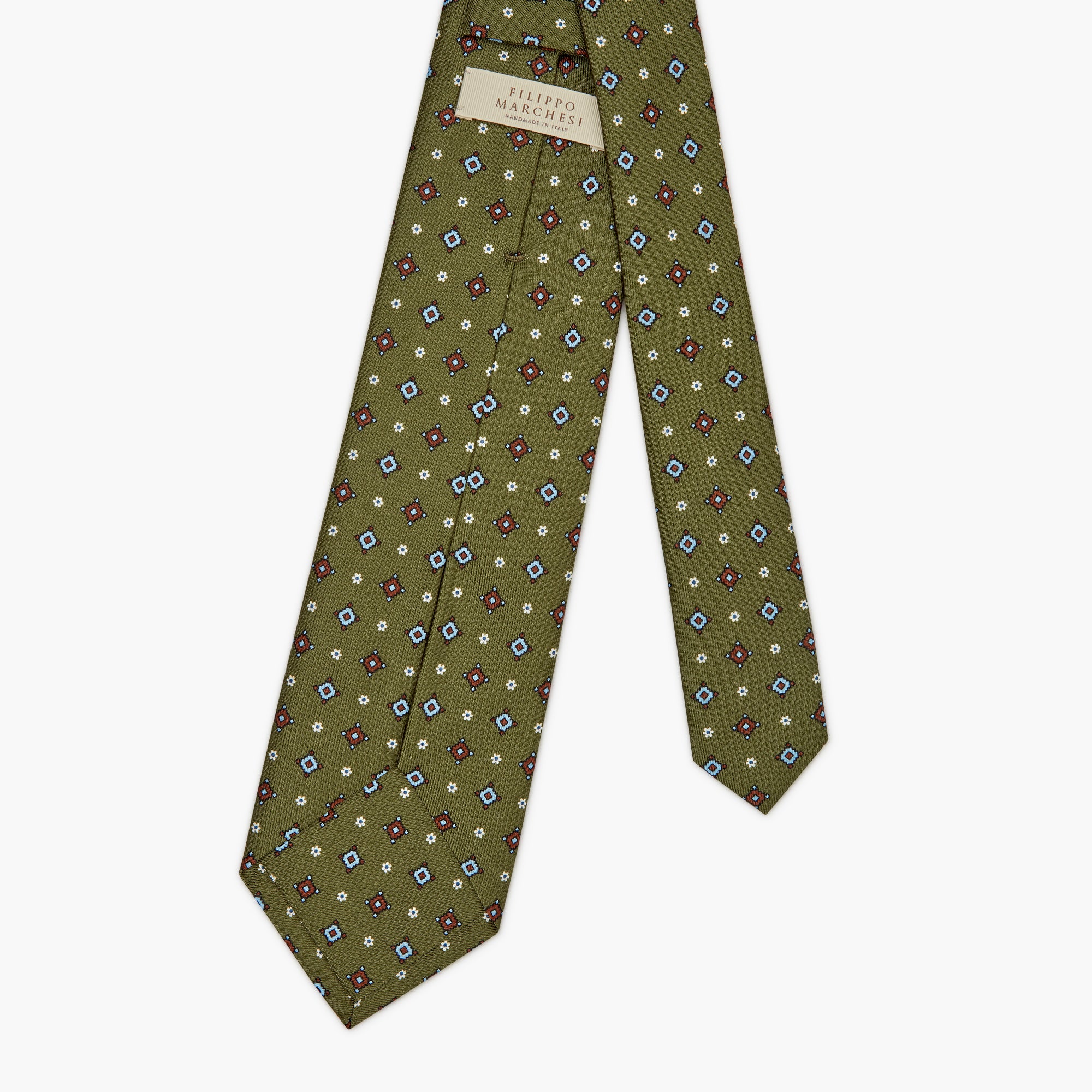 7-Fold Floral Printed English Silk Tie - Green