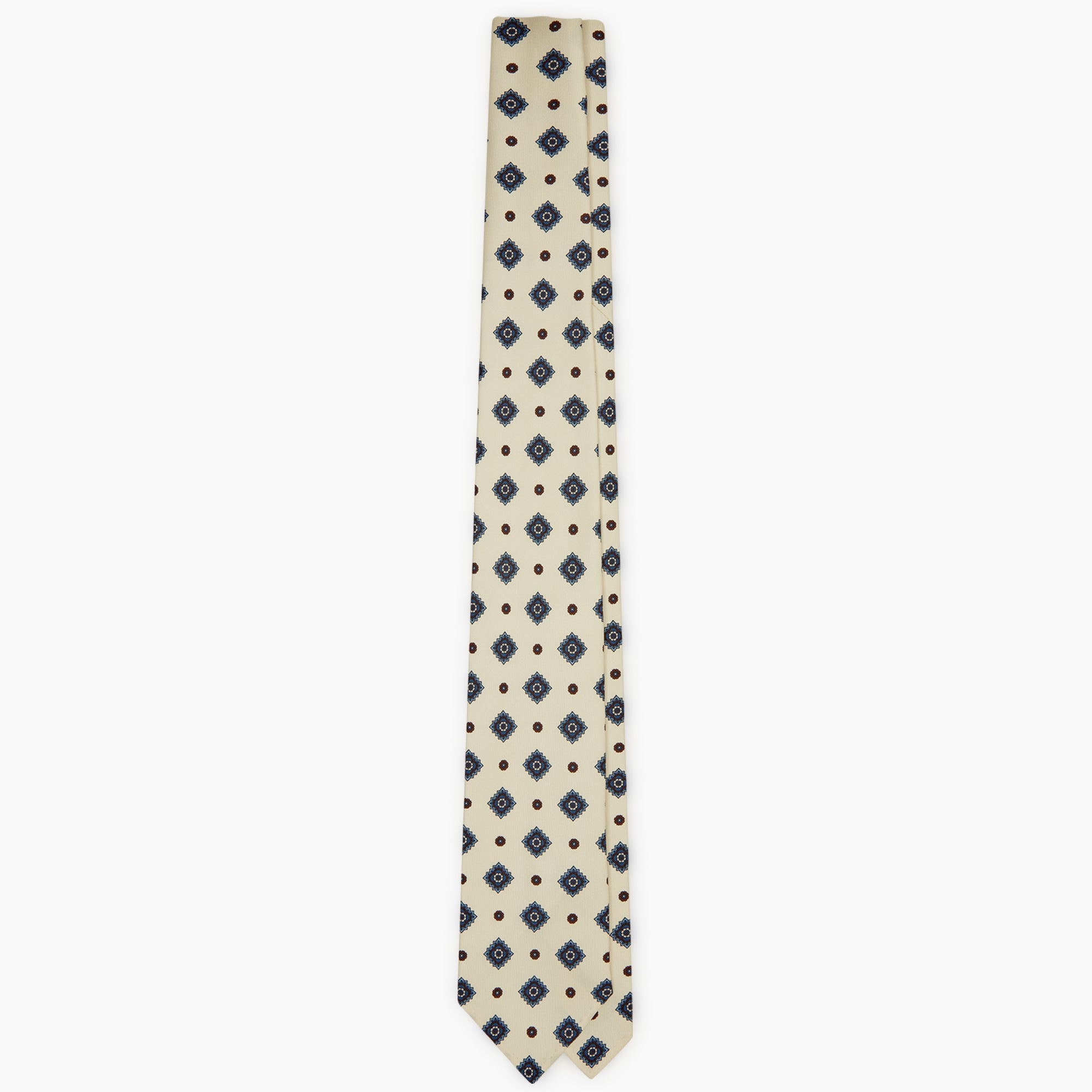 7-Fold Floral Printed English Silk Tie - Ivory