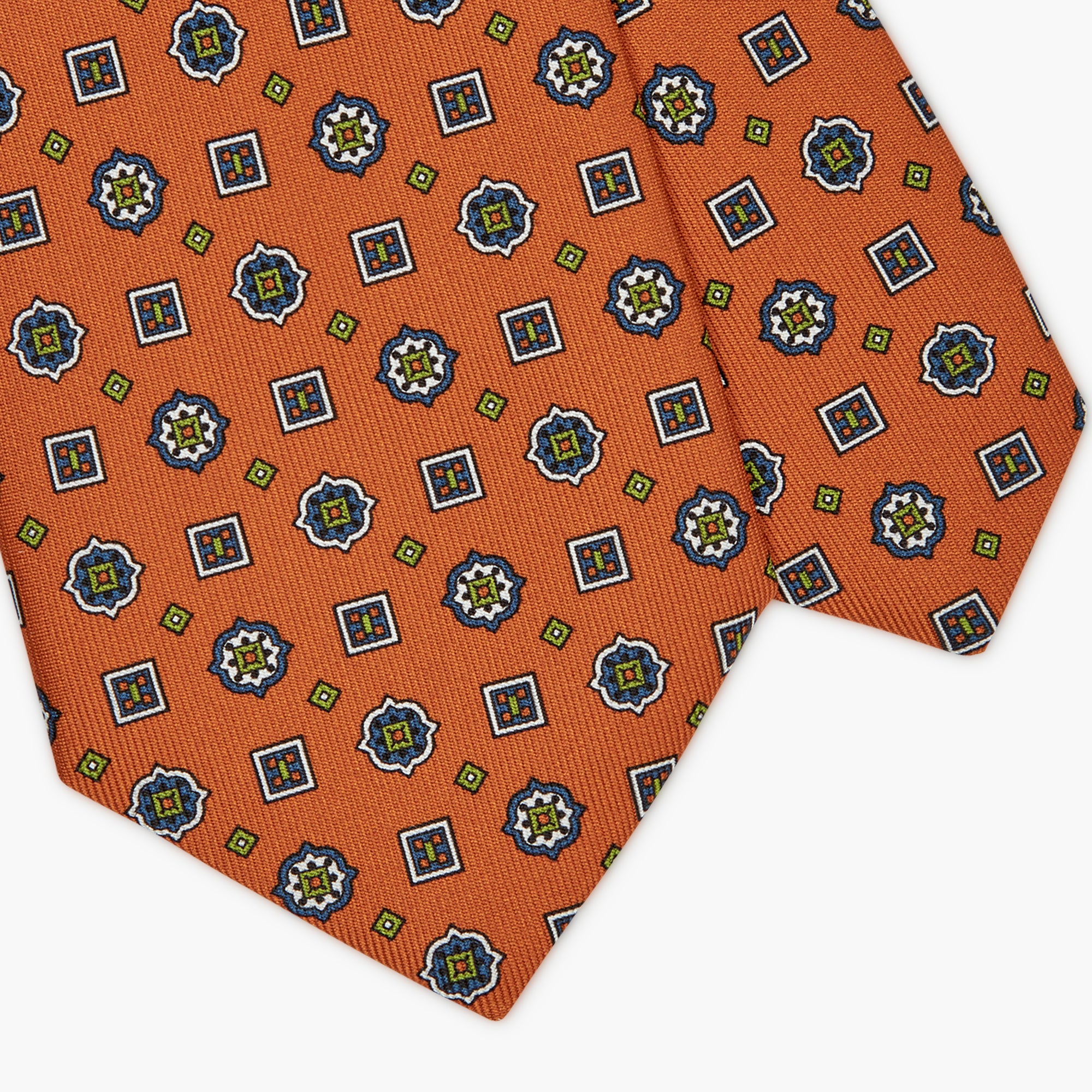 7-Fold Medallion Printed English Silk Tie - Orange