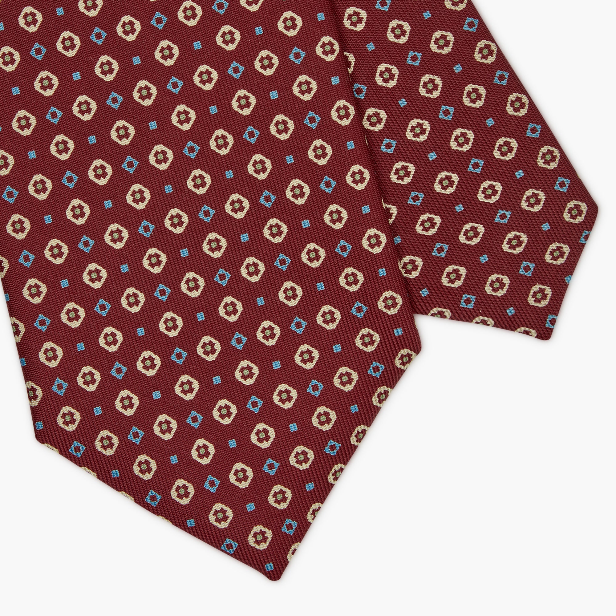 7-Fold Micro Pattern Printed English Silk Tie - Burgundy