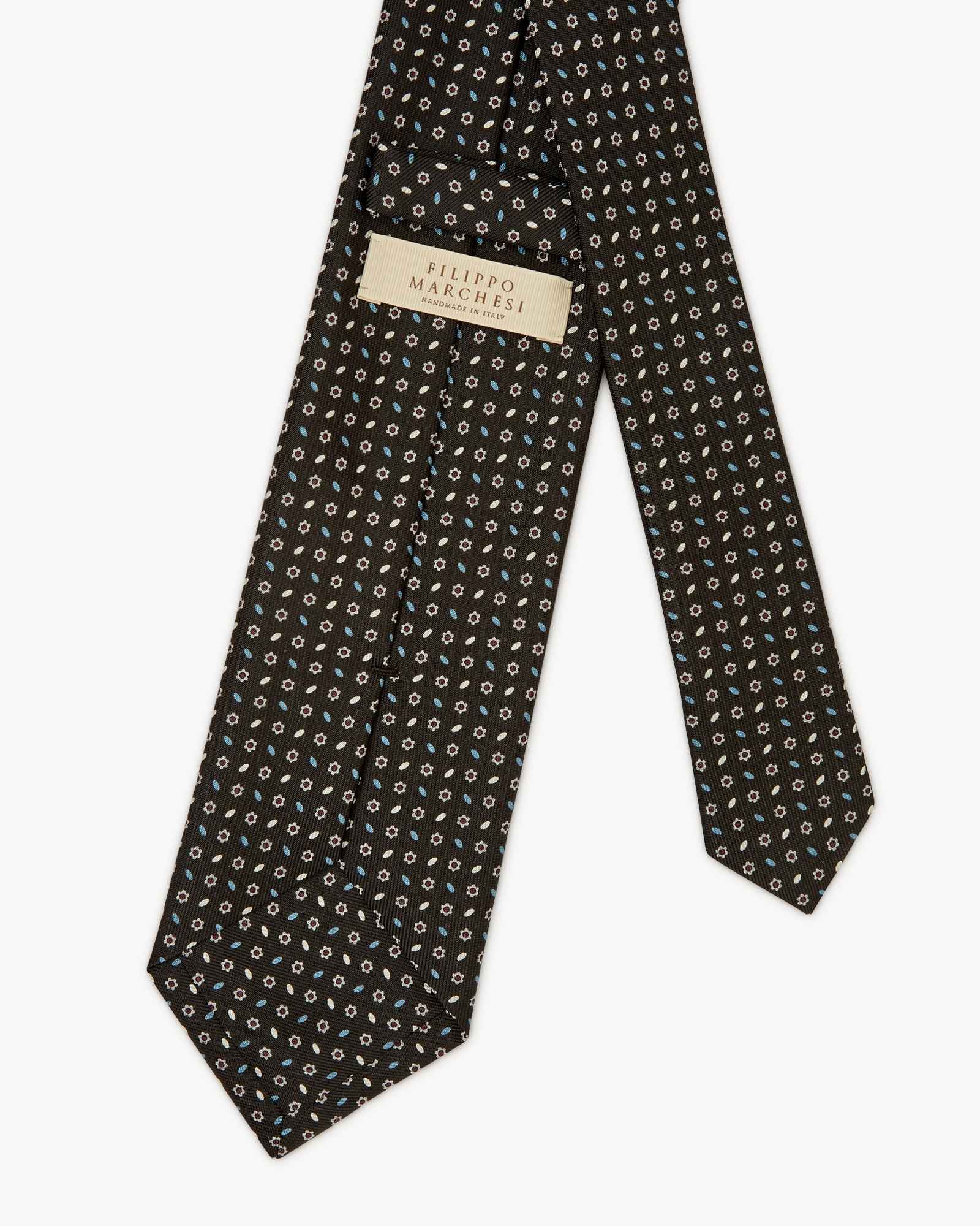 3-Fold Micro Pattern Printed Italian Silk Tie - Black