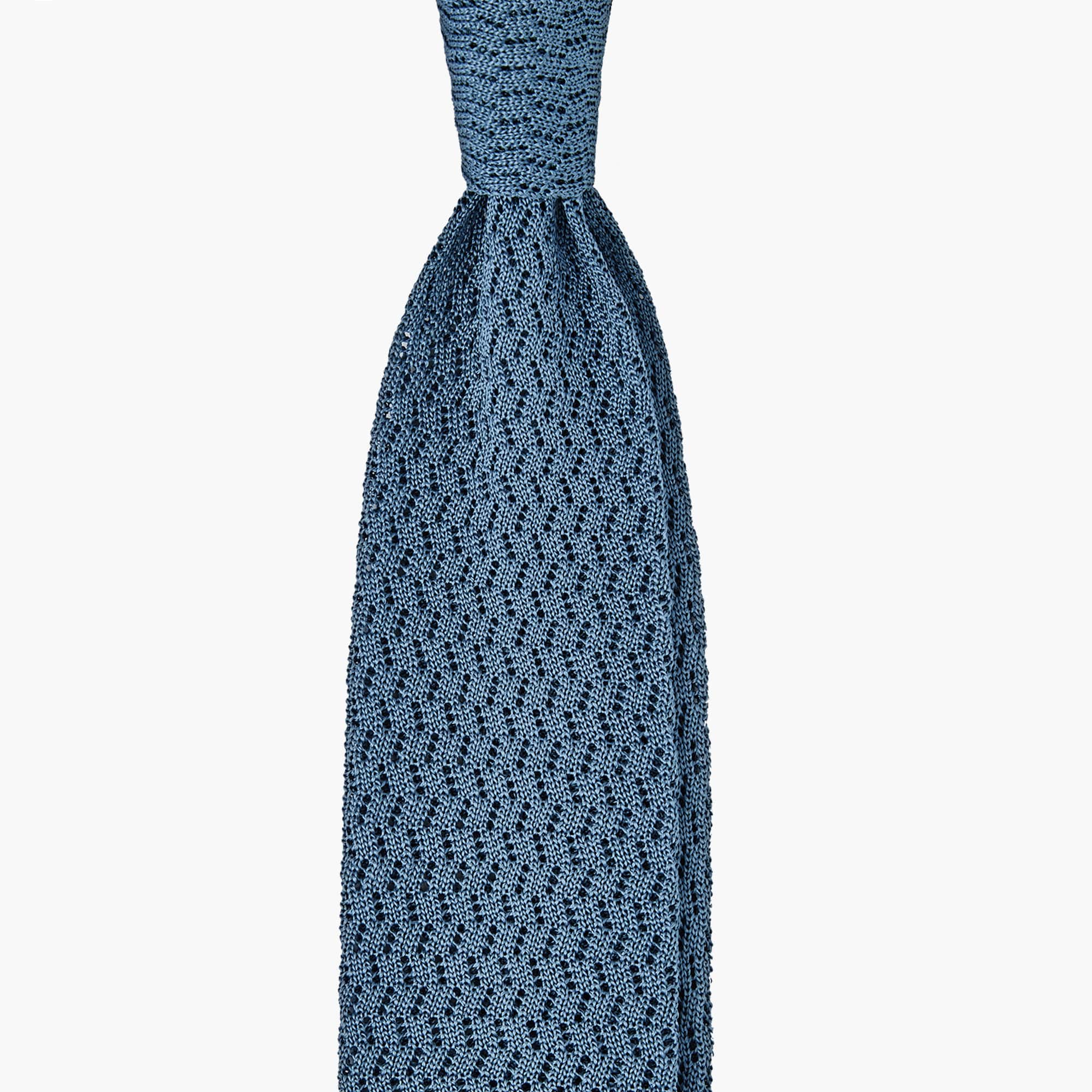 Knitted Solid ZigZag Tie - Sea Blue