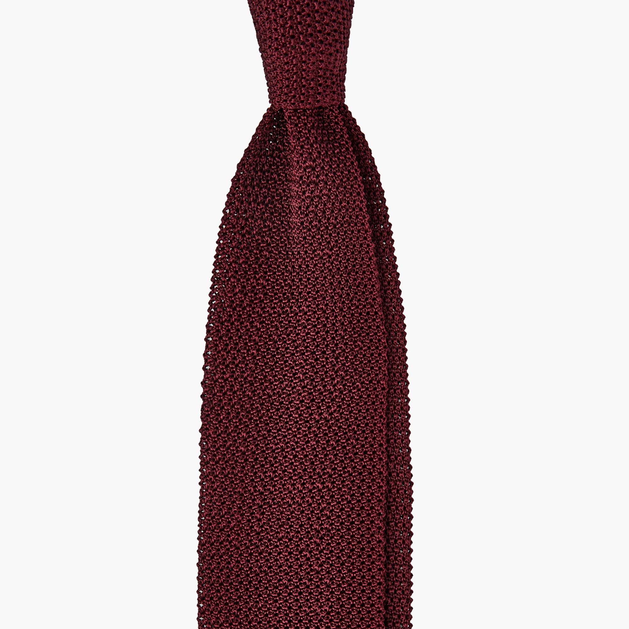 Knitted Solid Rice Grain Tie - Bordeaux