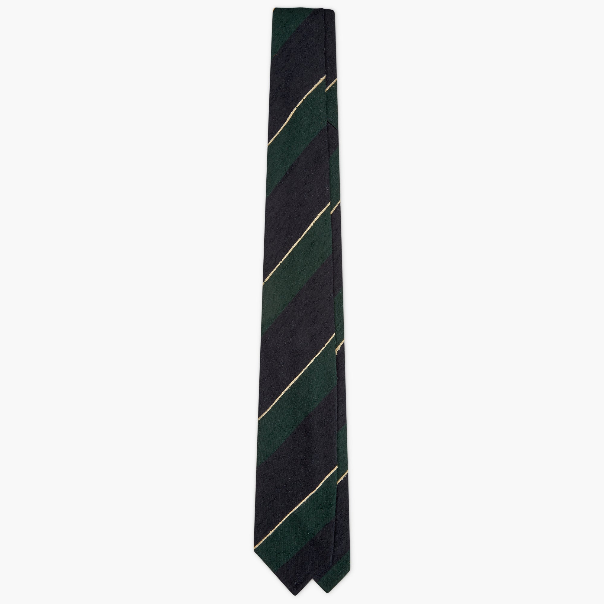 3-Fold Block Stripe Shantung Silk Tie - Blue Green