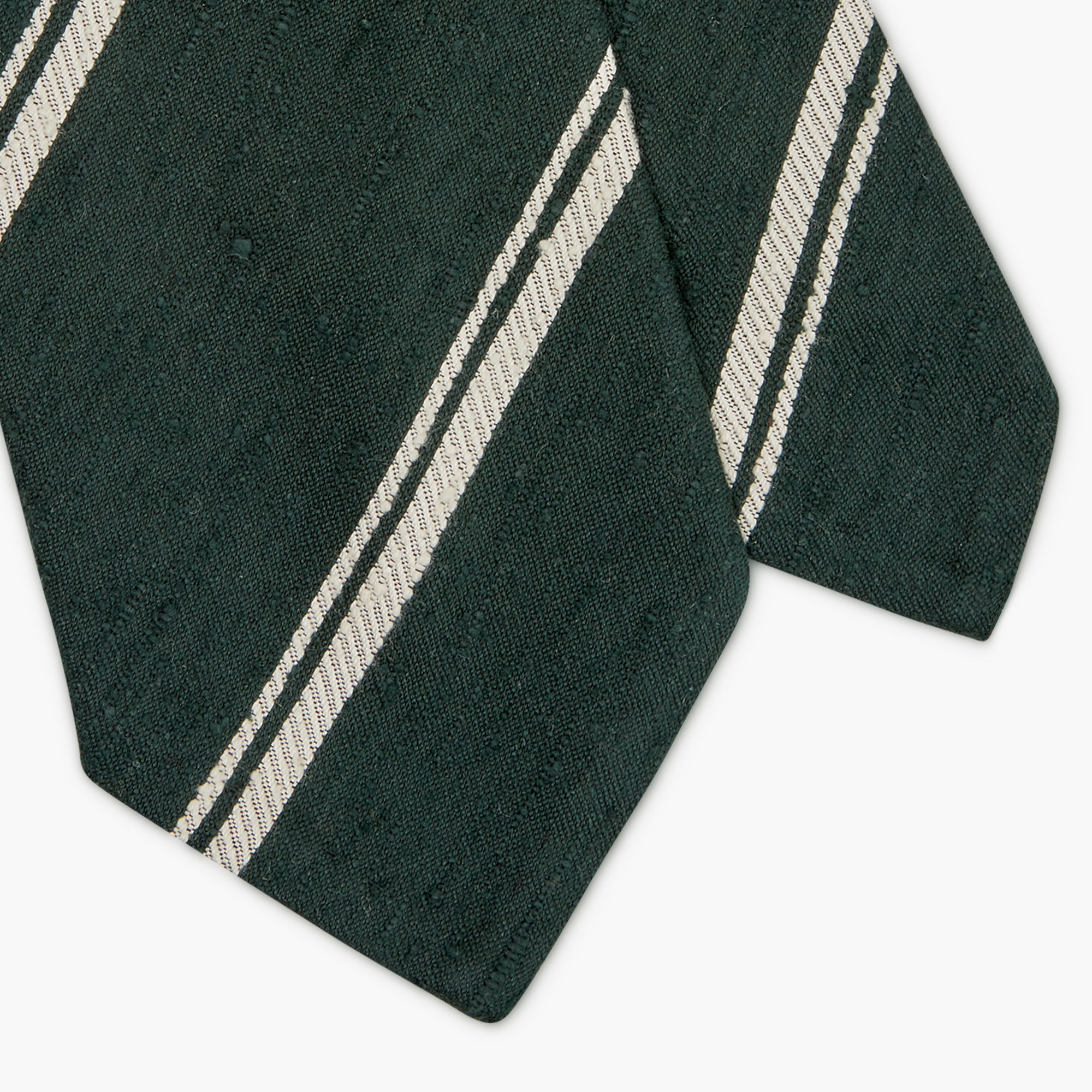Cravatta 3 Pieghe In Seta Shantung A Righe - Verde Bianco