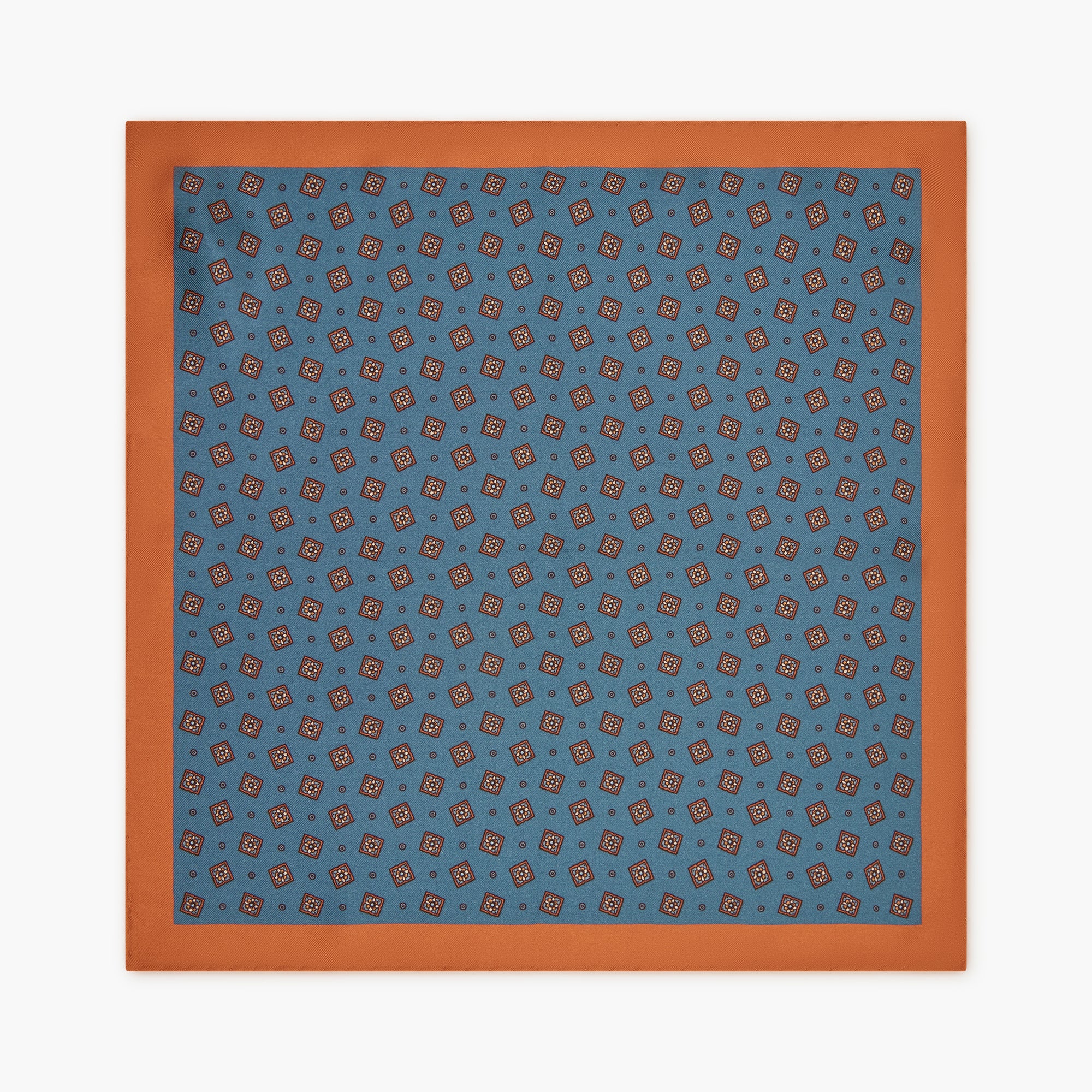 Floral Printed Silk Pocket Square - Blue Orange
