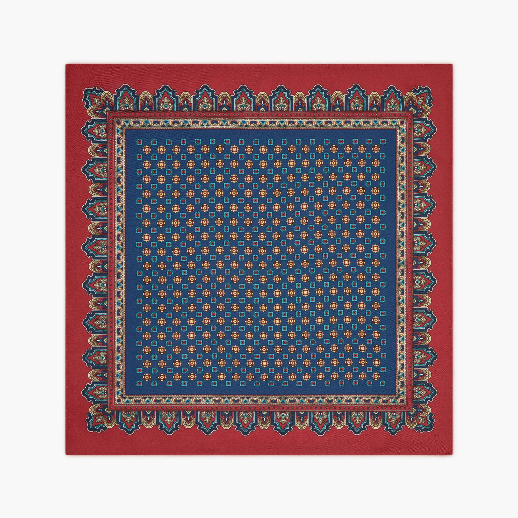 Floral Printed Silk Pocket Square - Blue Red Purple