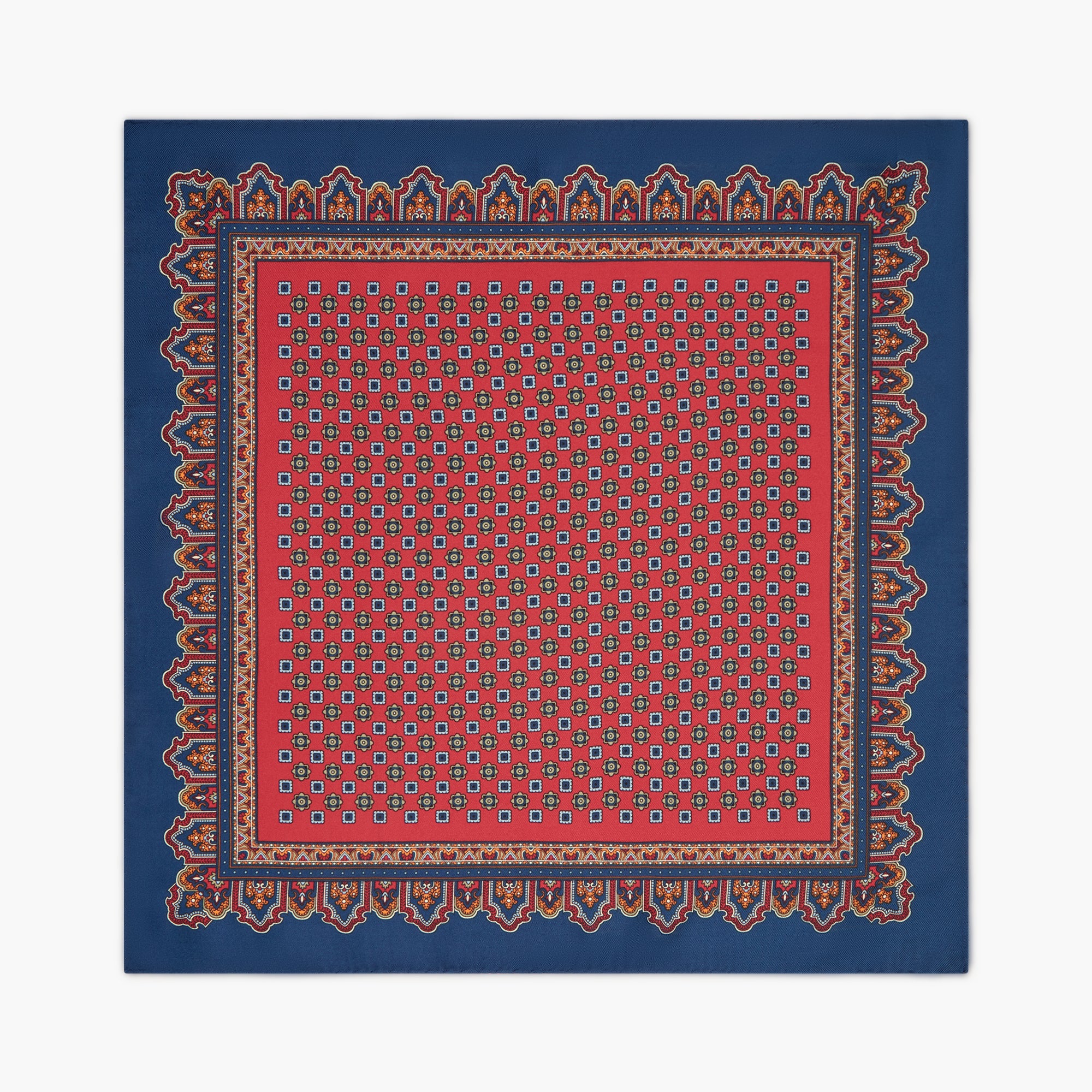 Floral Printed Silk Pocket Square - Red Blue