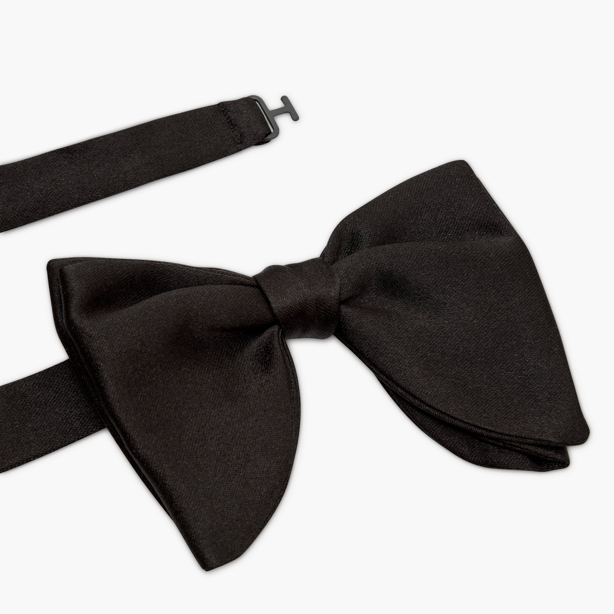 Silk Satin Bow Tie With Extended Tips - Black