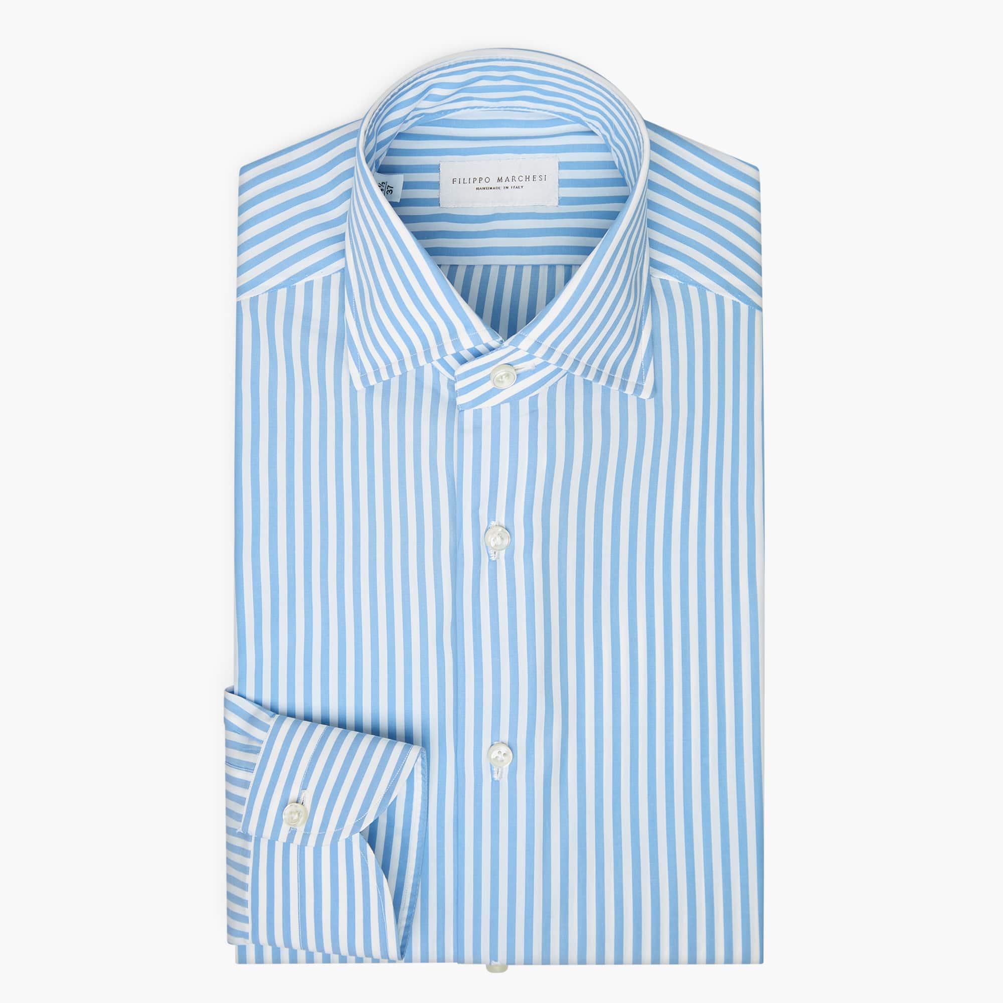 Camicia Classica Sartoriale a Righe in Cotone Collo Cutaway - Azzurro