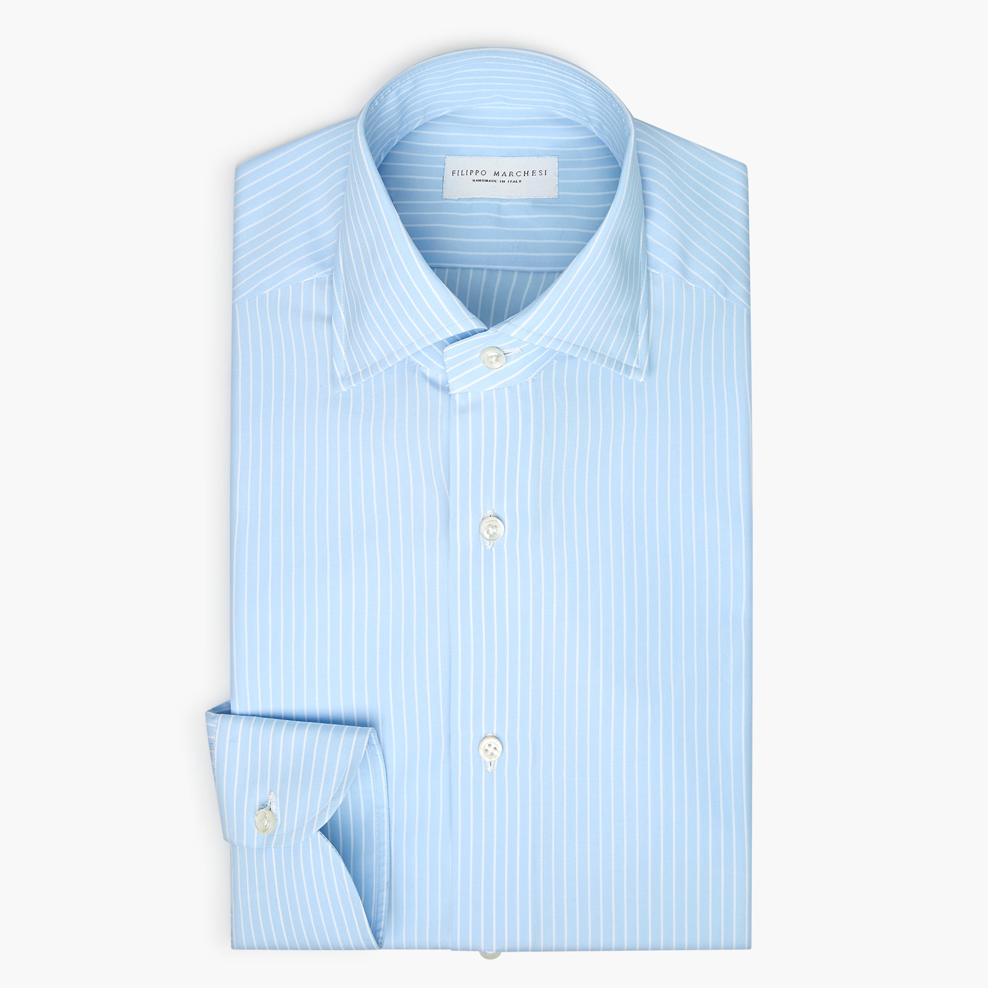 Camicia Classica Sartoriale a Righe Sottili in Cotone Collo Cutaway - Azzurro Bianco