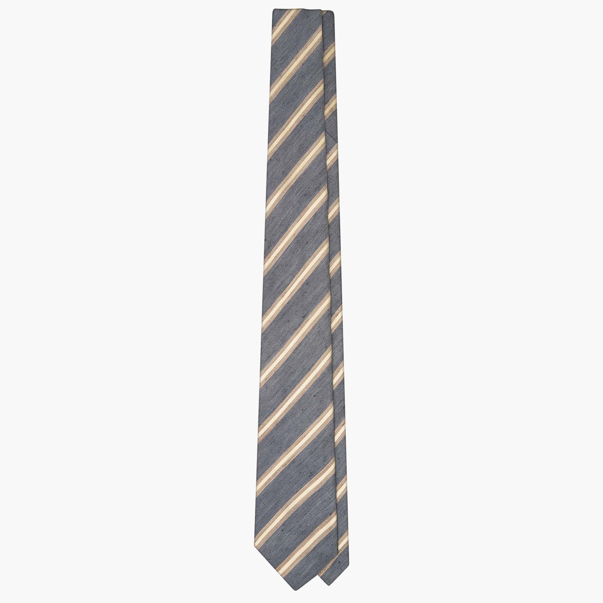 3-Fold Multi Stripe Silk And Linen Tie - Blue Denim