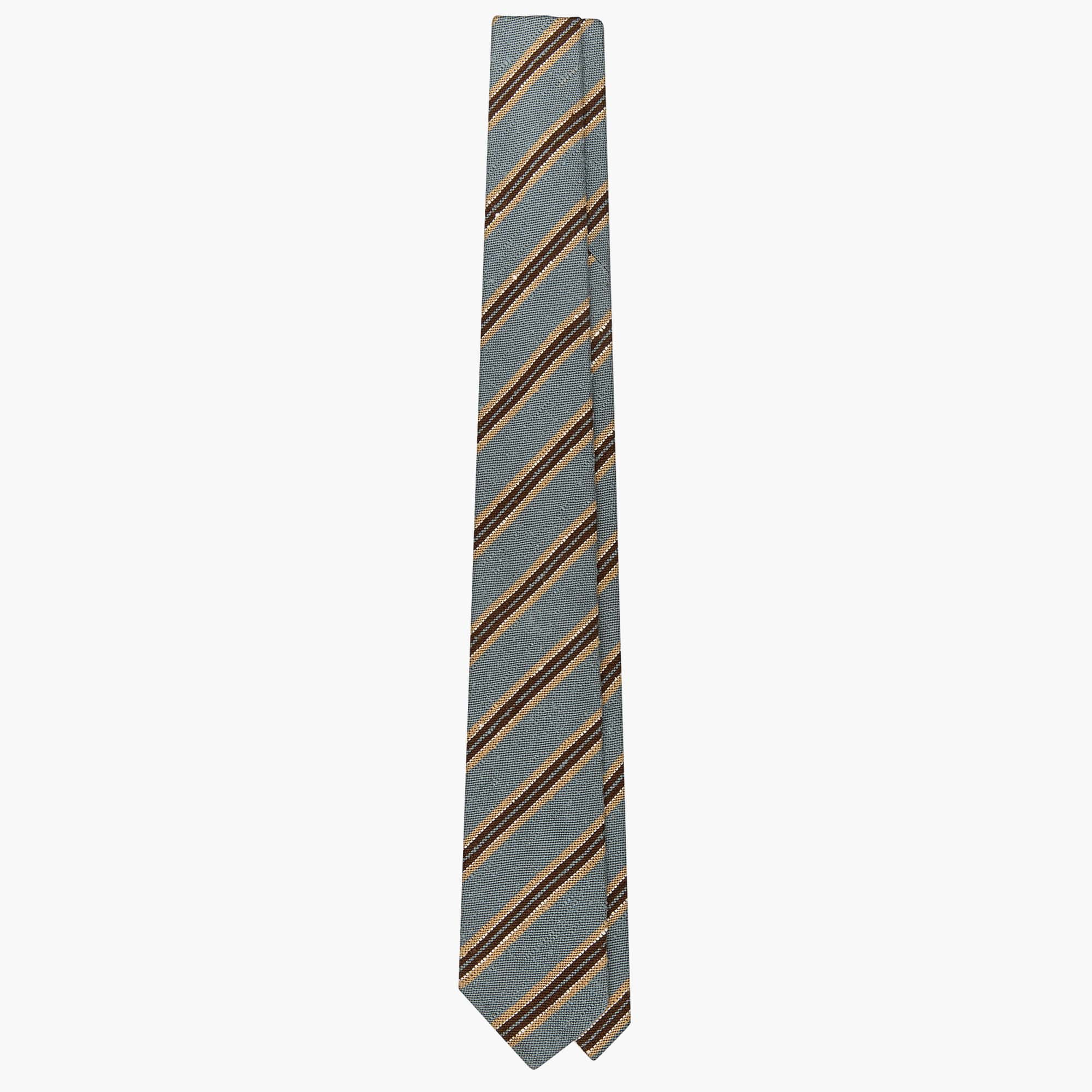 3-Fold Multi Stripe Shantung Silk Tie - Sky Blue Brown